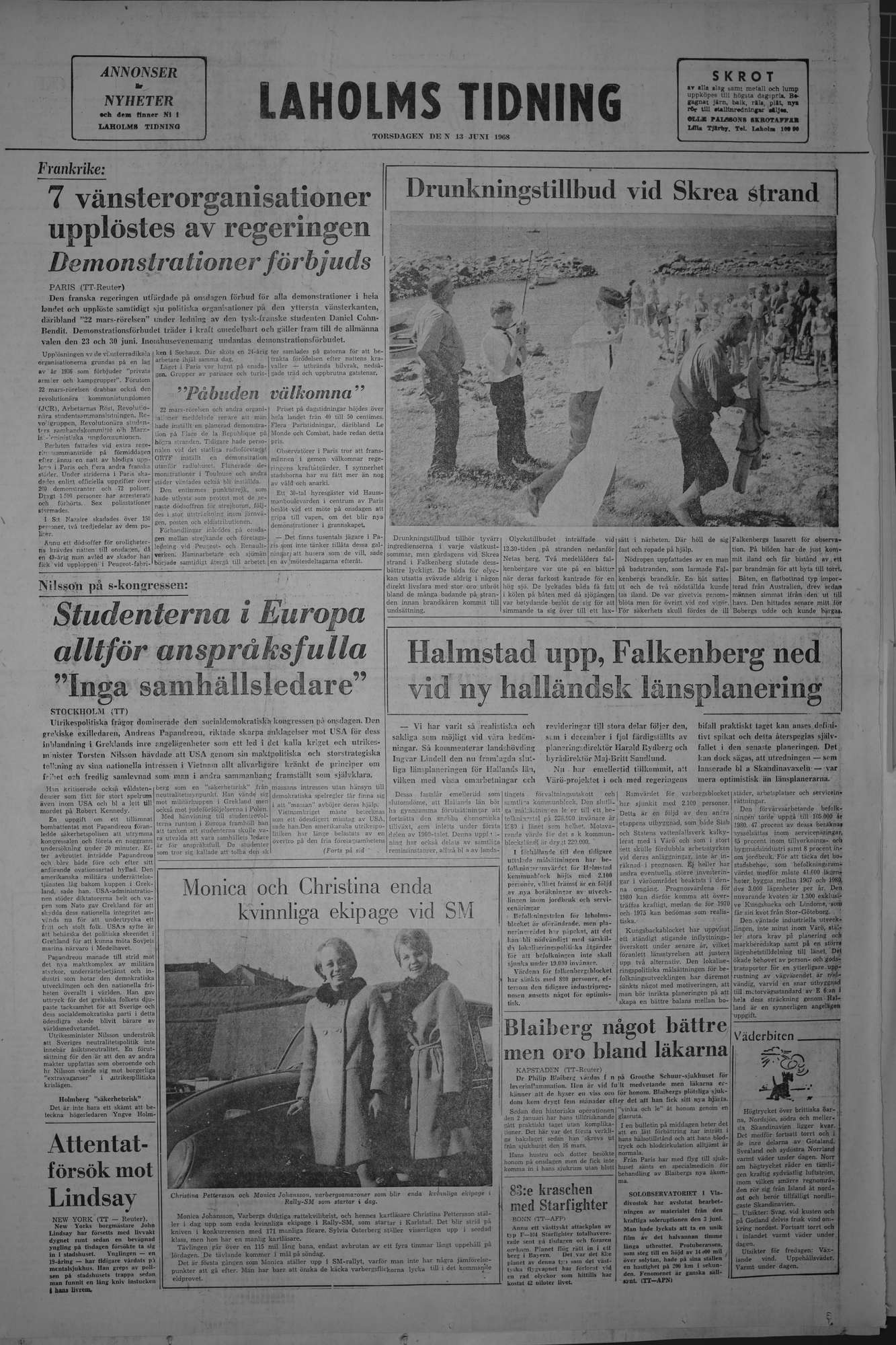 Laholms Tidning Torsdag 13 juni 1968, sida 8