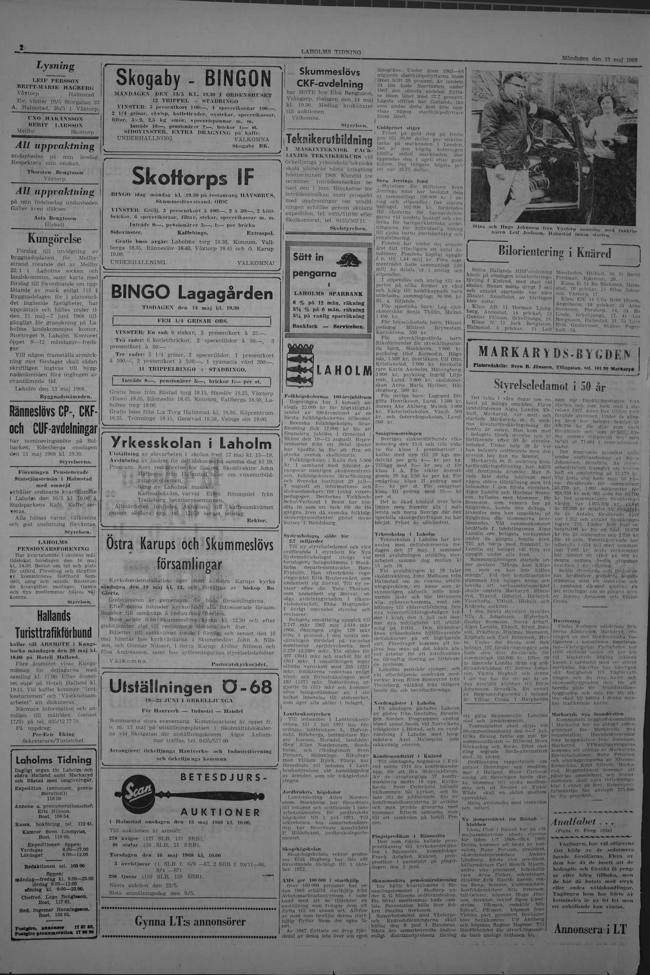 Laholms Tidning Måndag 13 maj 1968, sida 2