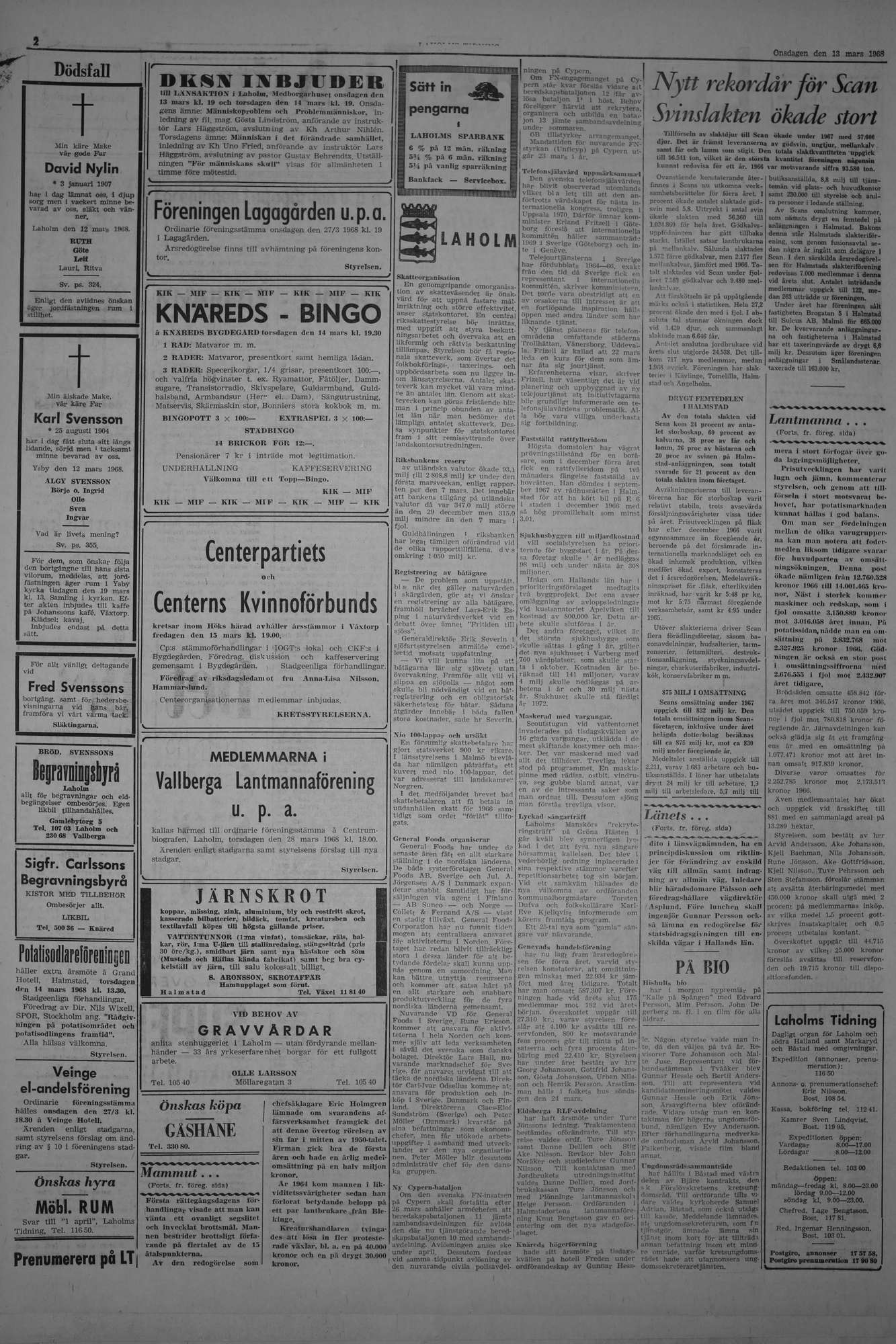 Laholms Tidning Onsdag 13 mars 1968, sida 2