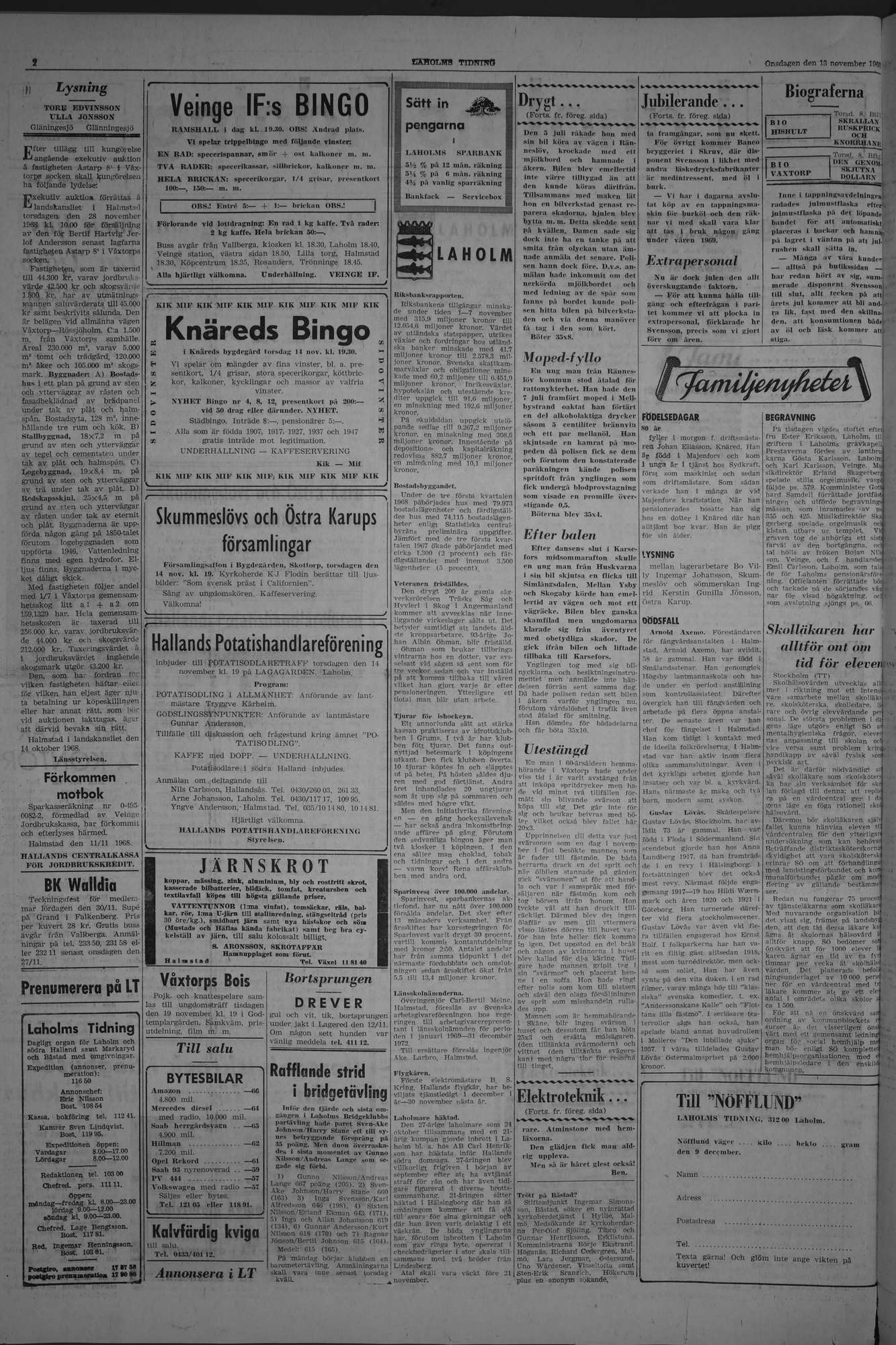 Laholms Tidning Onsdag 13 november 1968, sida 2