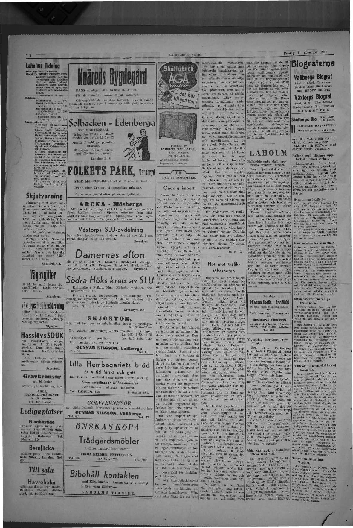 Laholms Tidning Fredag 11 november 1949, sida 2