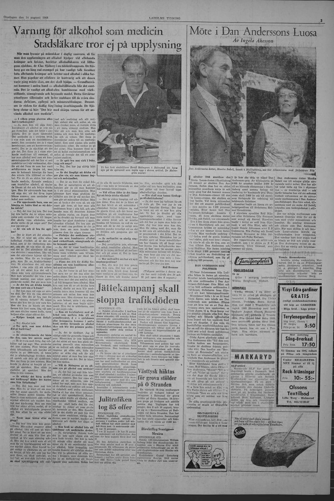 Laholms Tidning Onsdag 14 augusti 1968, sida 3