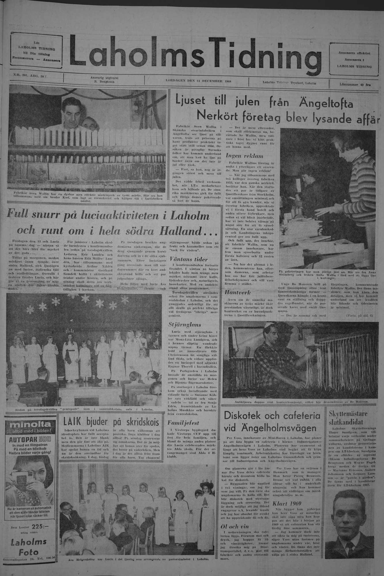 Laholms Tidning Lördag 14 december 1968, sida 1
