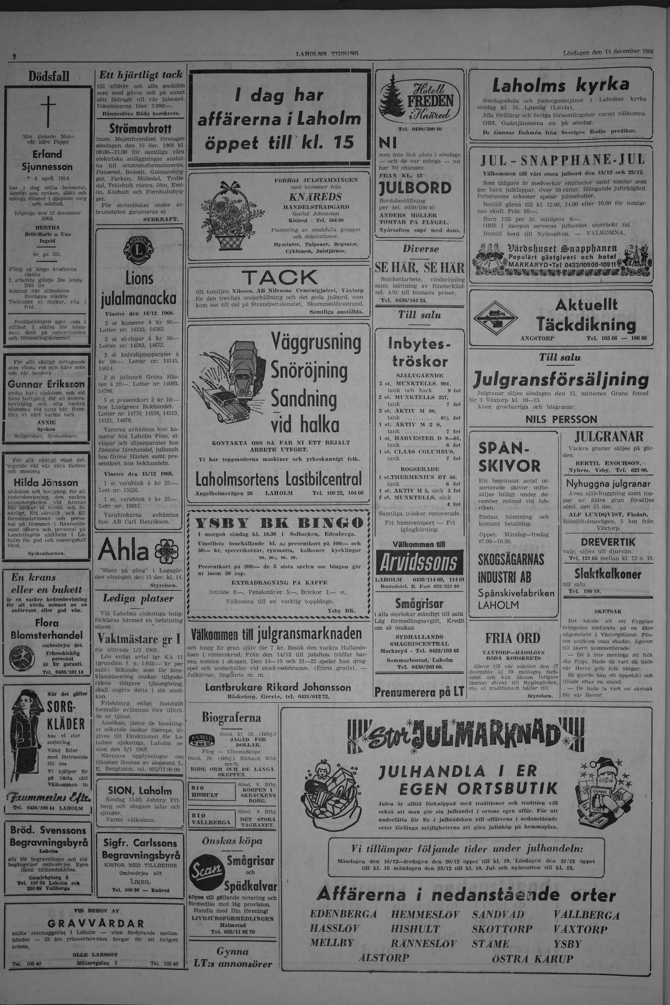 Laholms Tidning Lördag 14 december 1968, sida 2