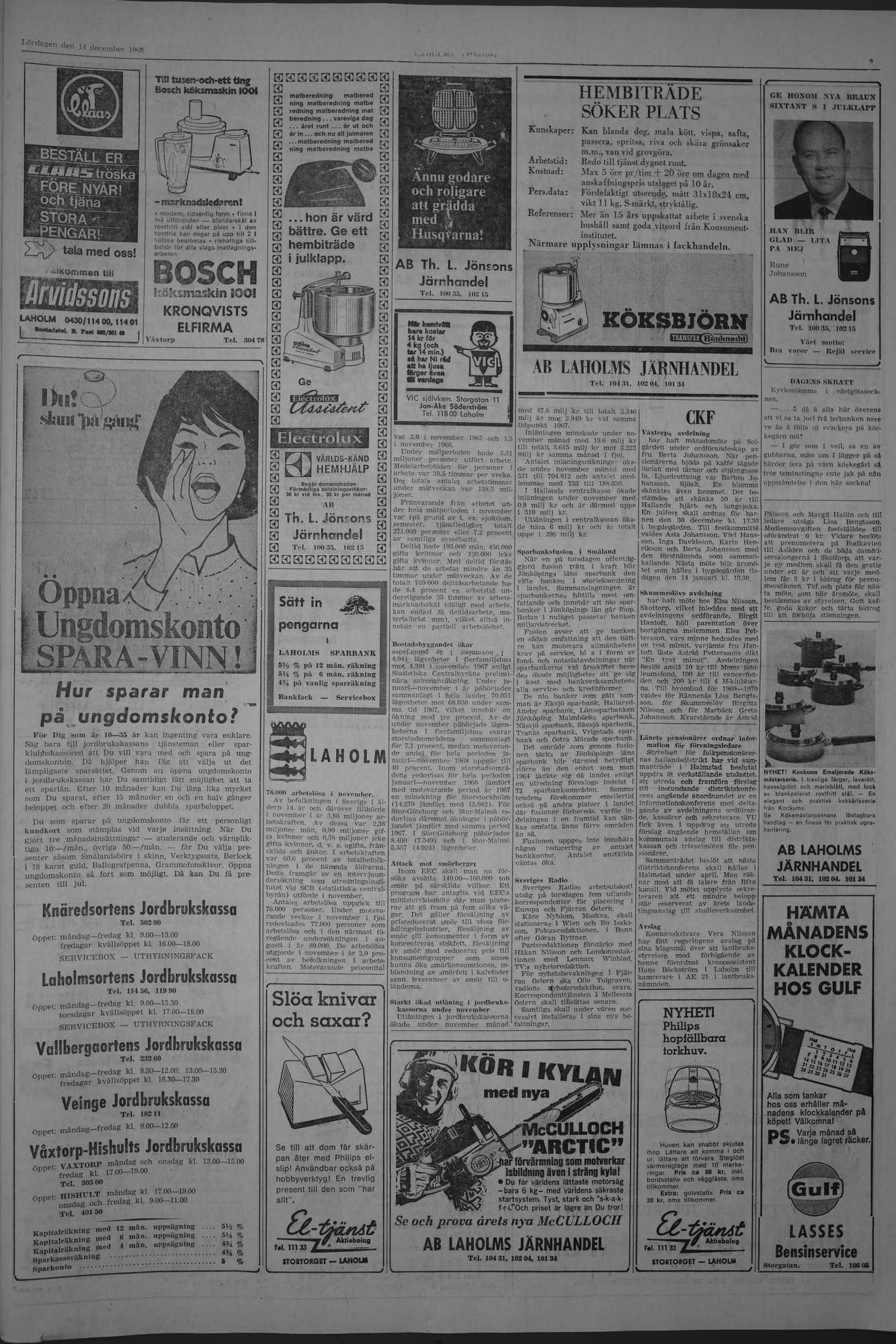 Laholms Tidning Lördag 14 december 1968, sida 3