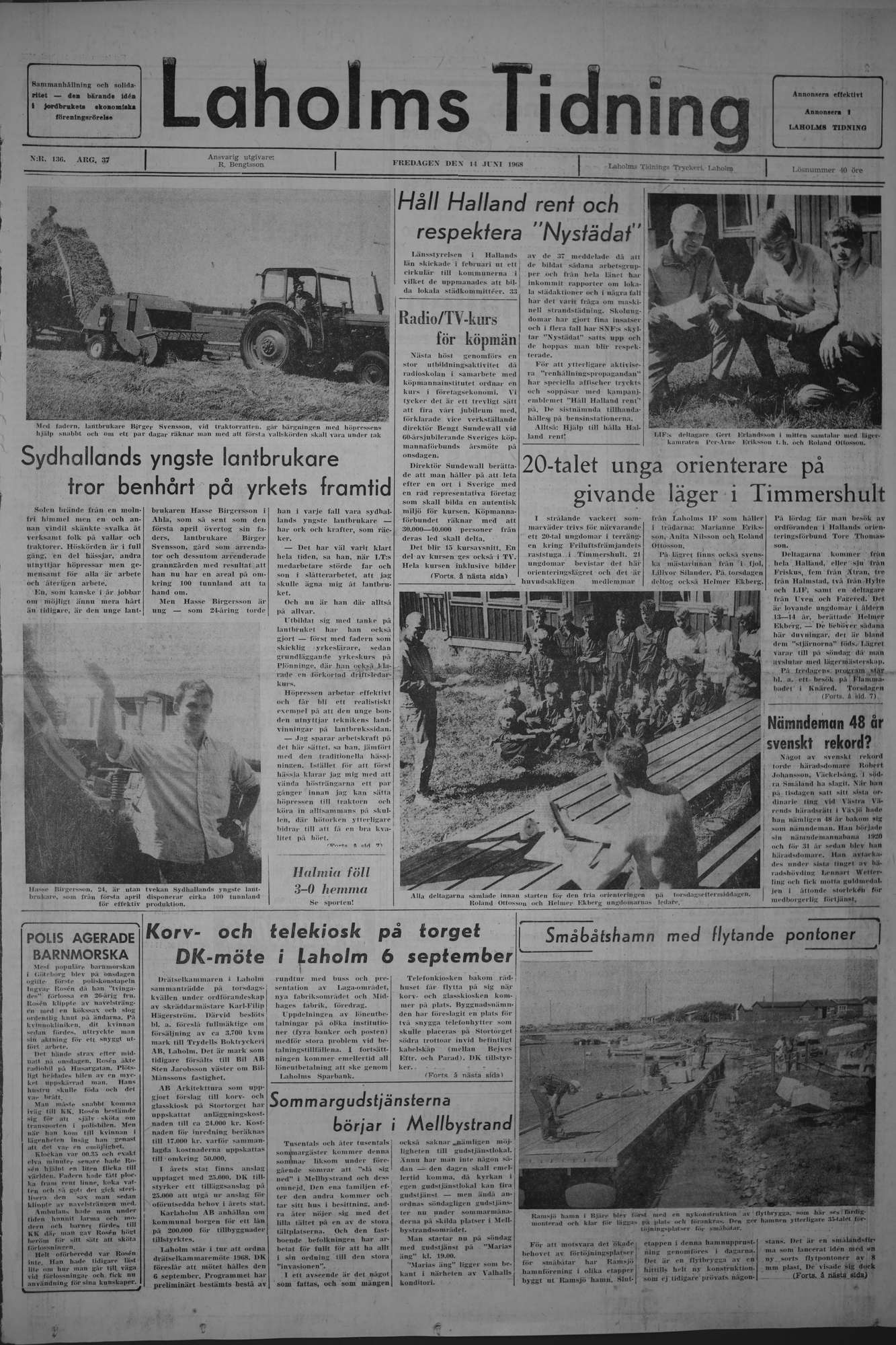 Laholms Tidning Fredag 14 juni 1968, sida 1
