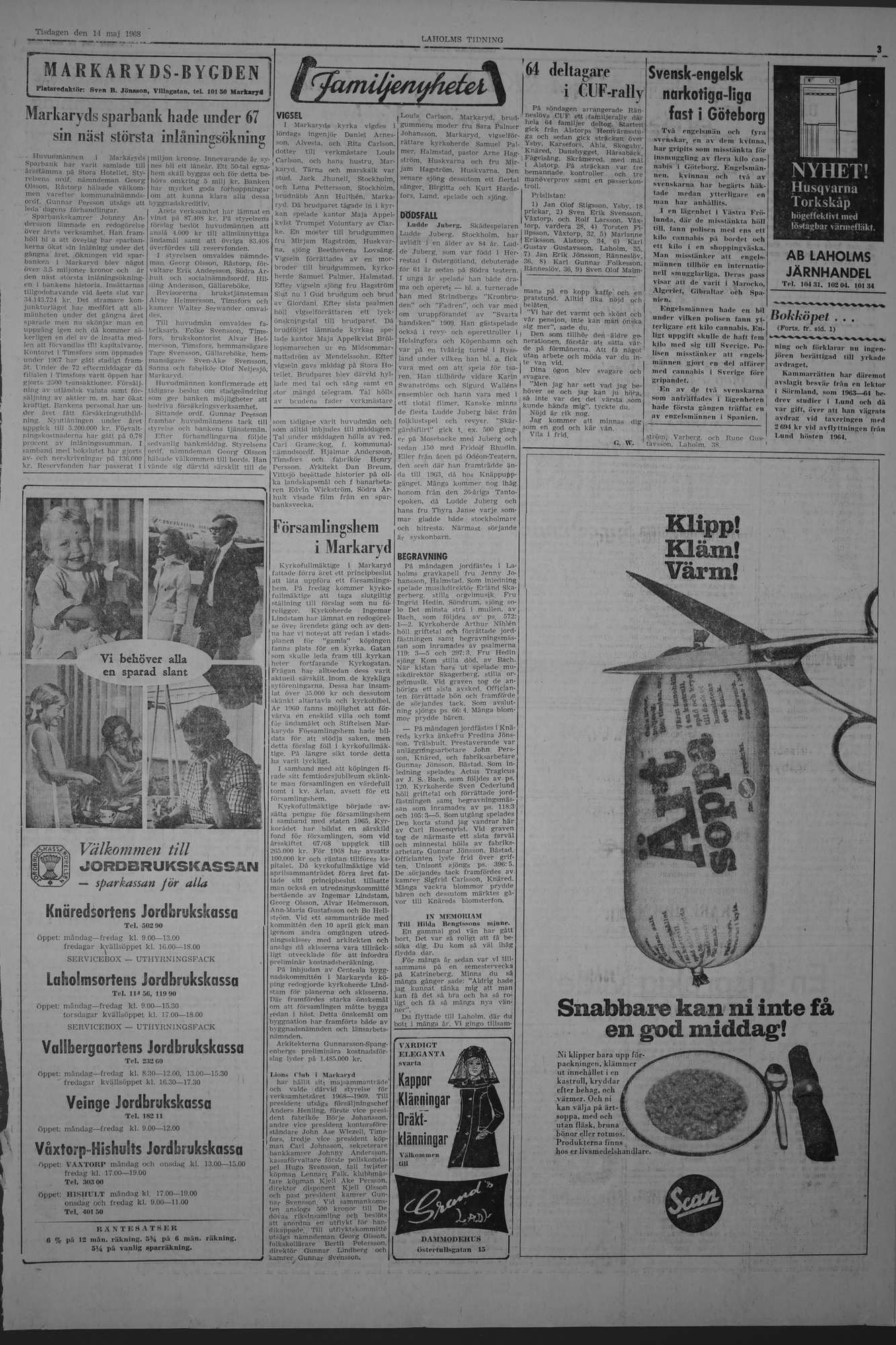 Laholms Tidning Tisdag 14 maj 1968, sida 3