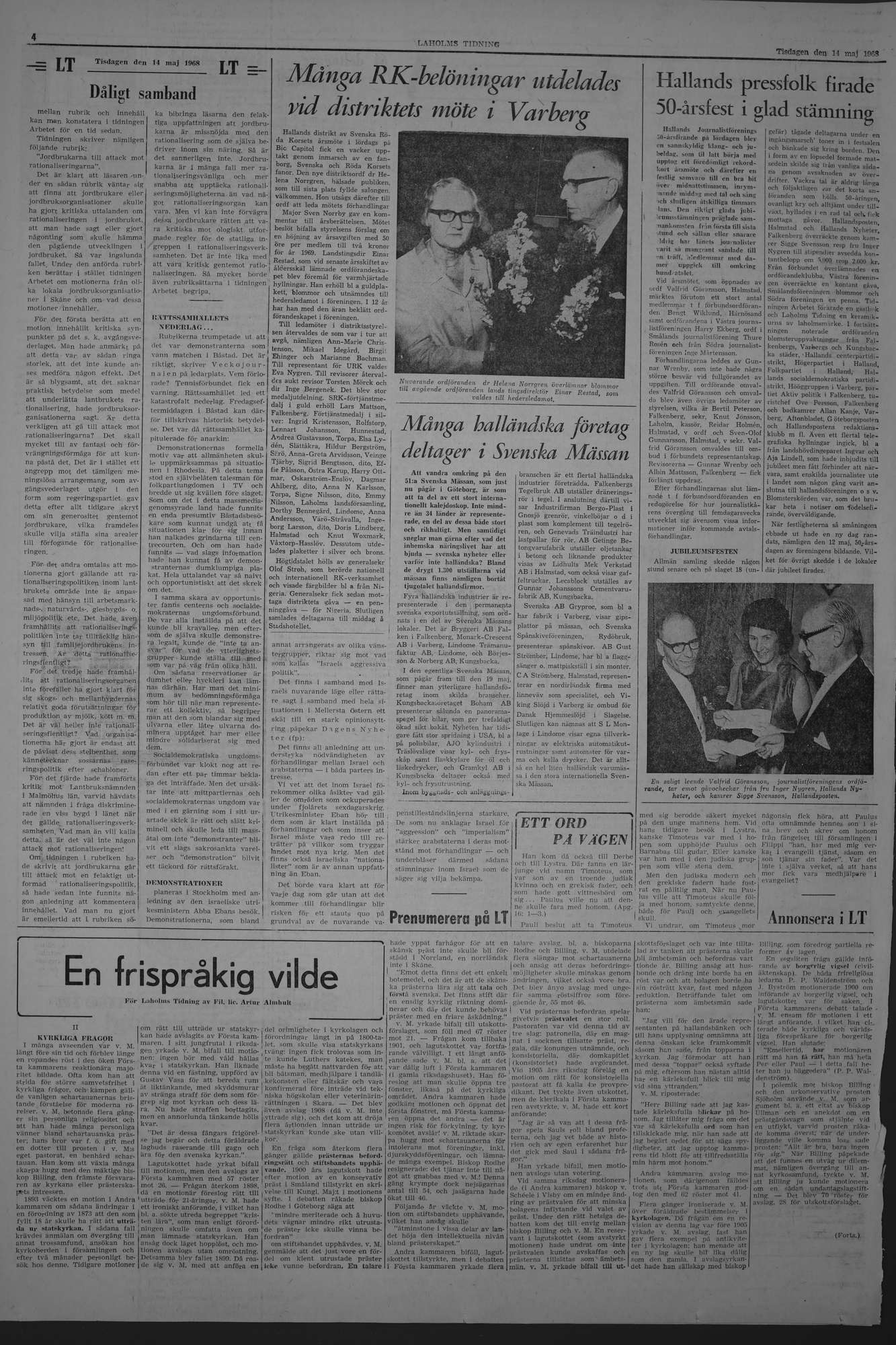Laholms Tidning Tisdag 14 maj 1968, sida 4