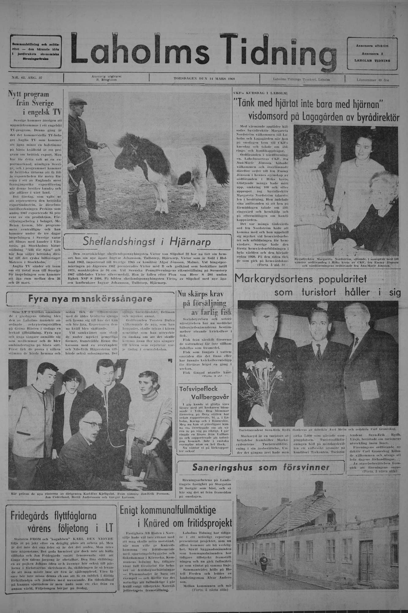 Laholms Tidning Torsdag 14 mars 1968, sida 1