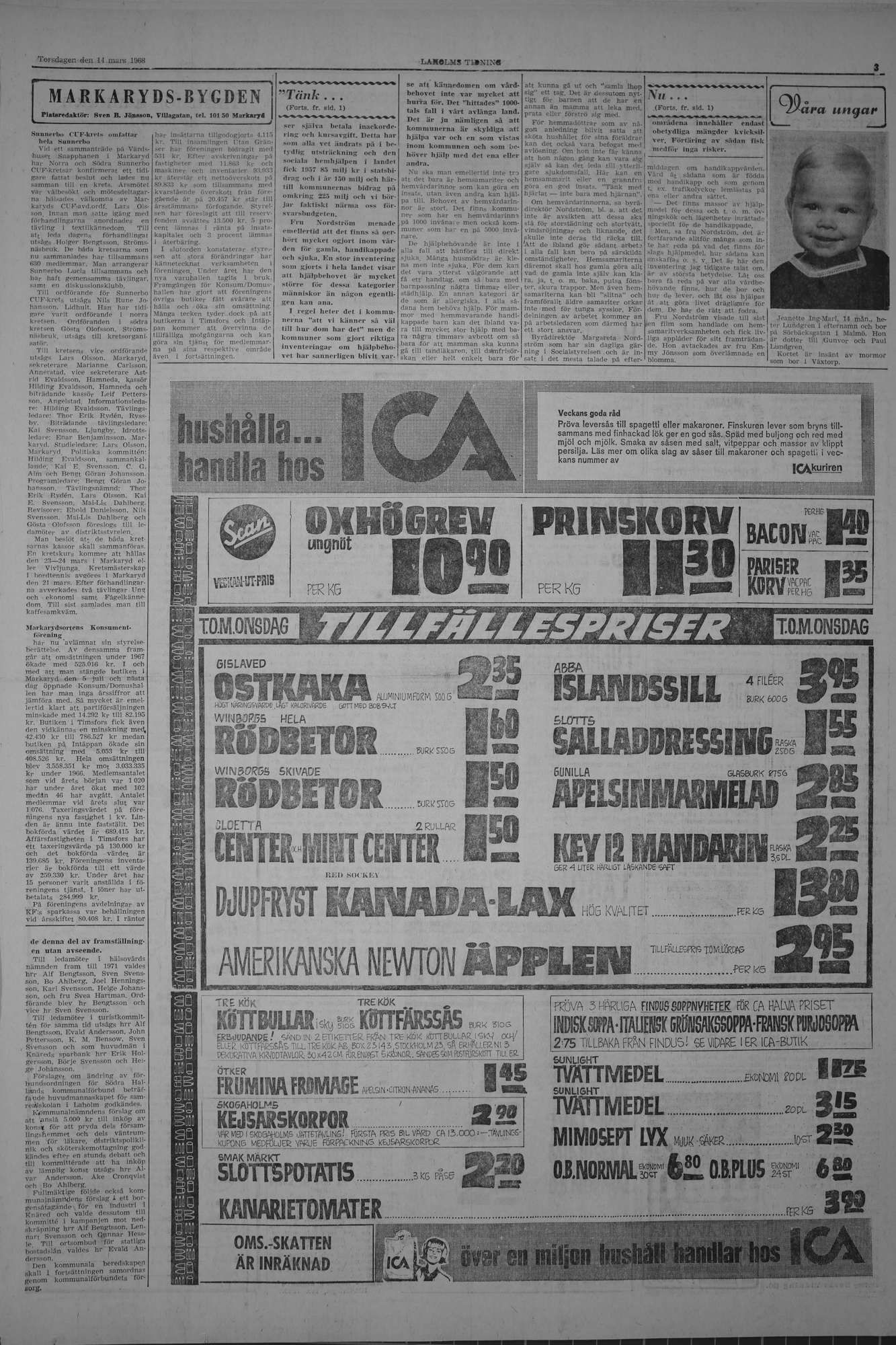 Laholms Tidning Torsdag 14 mars 1968, sida 3