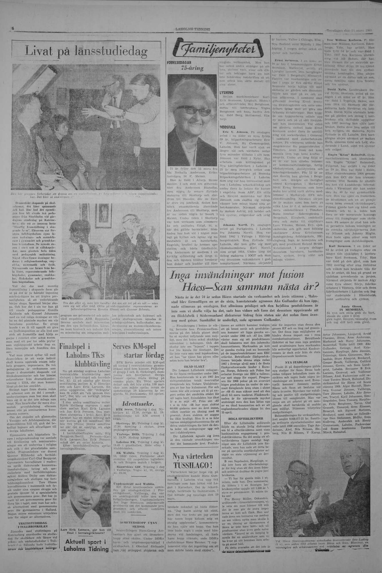 Laholms Tidning Torsdag 14 mars 1968, sida 6