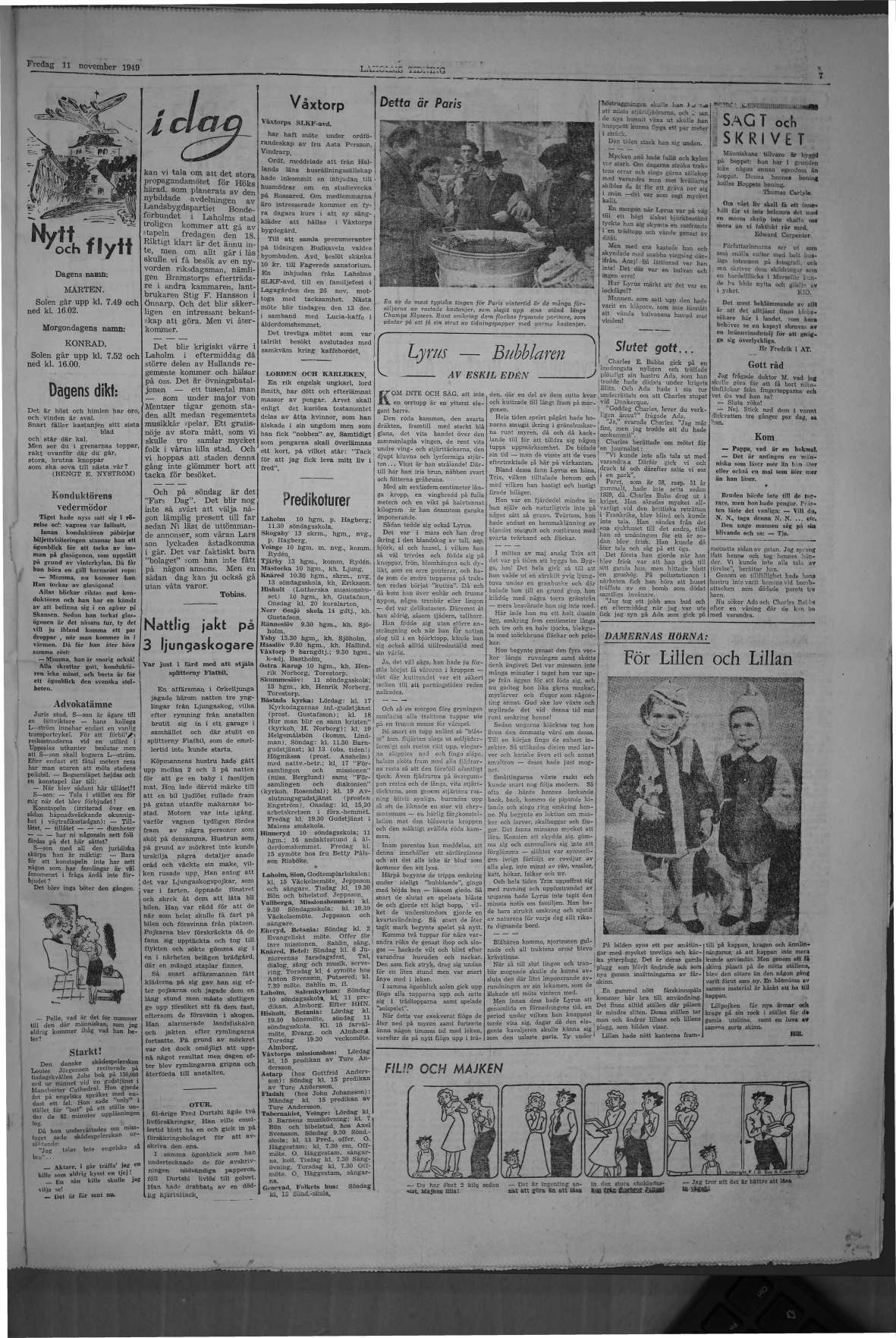 Laholms Tidning Fredag 11 november 1949, sida 7