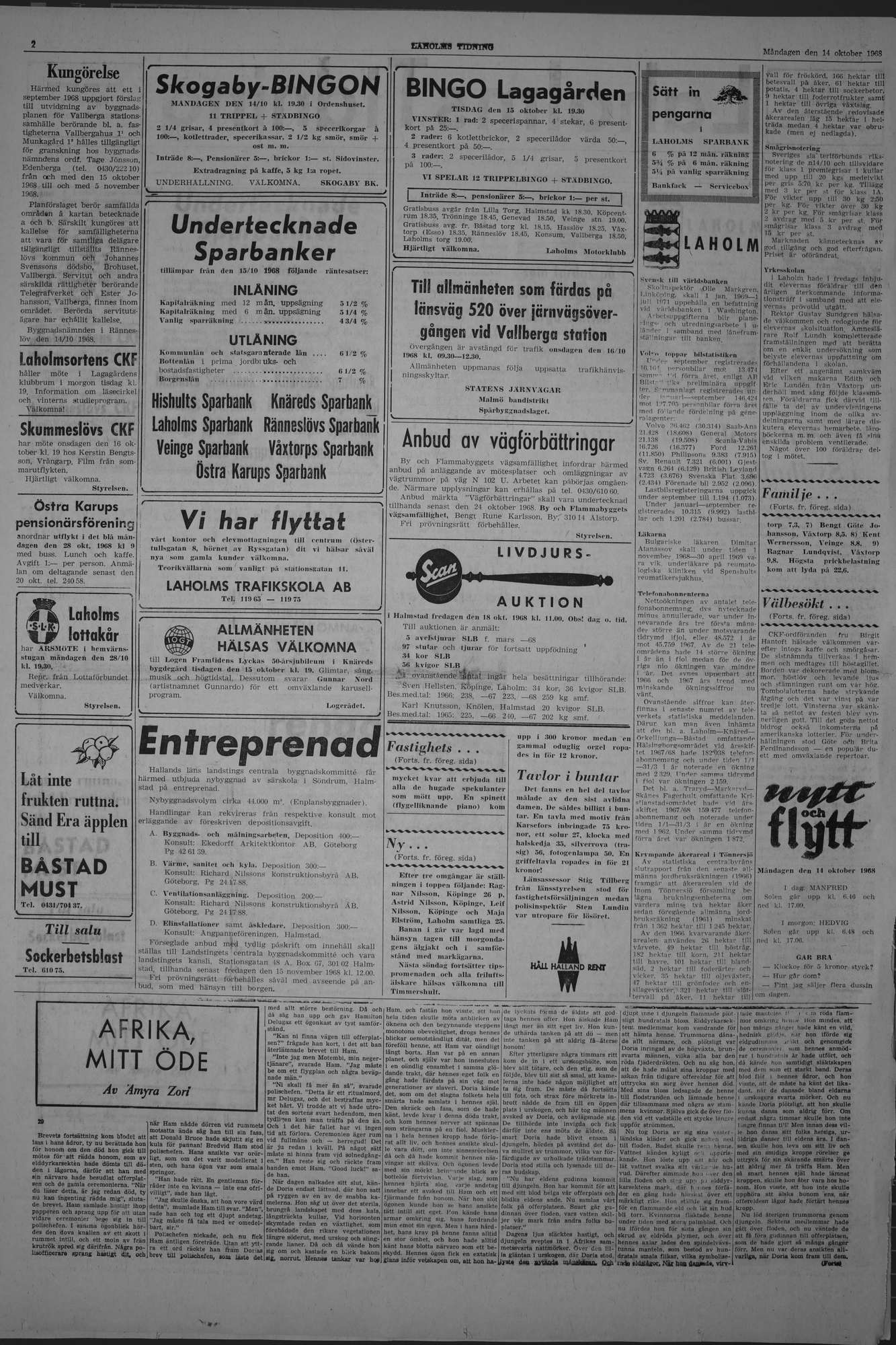 Laholms Tidning Måndag 14 oktober 1968, sida 2