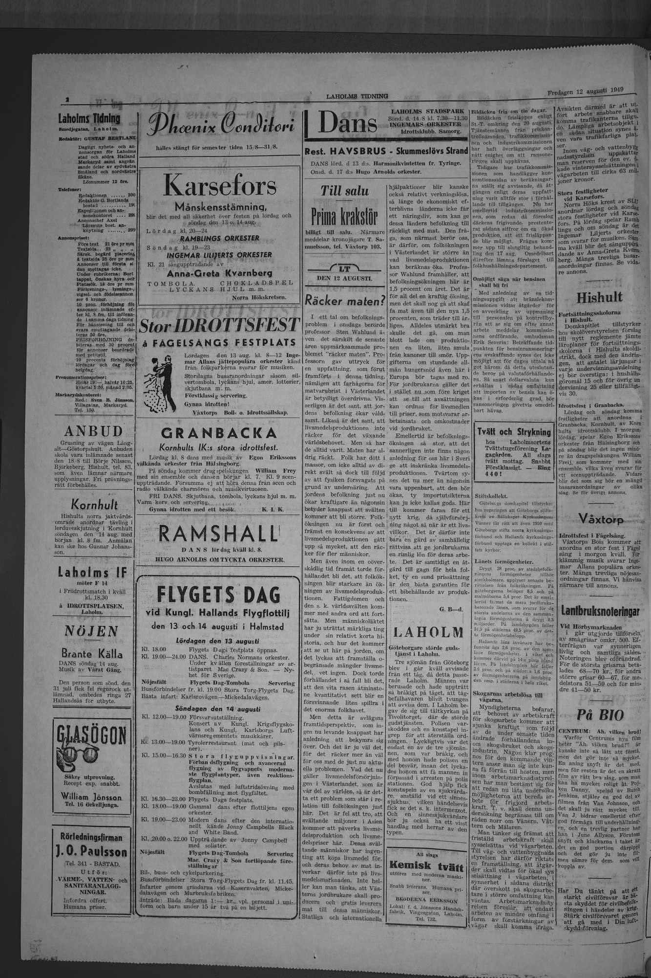 Laholms Tidning Fredag 12 augusti 1949, sida 2