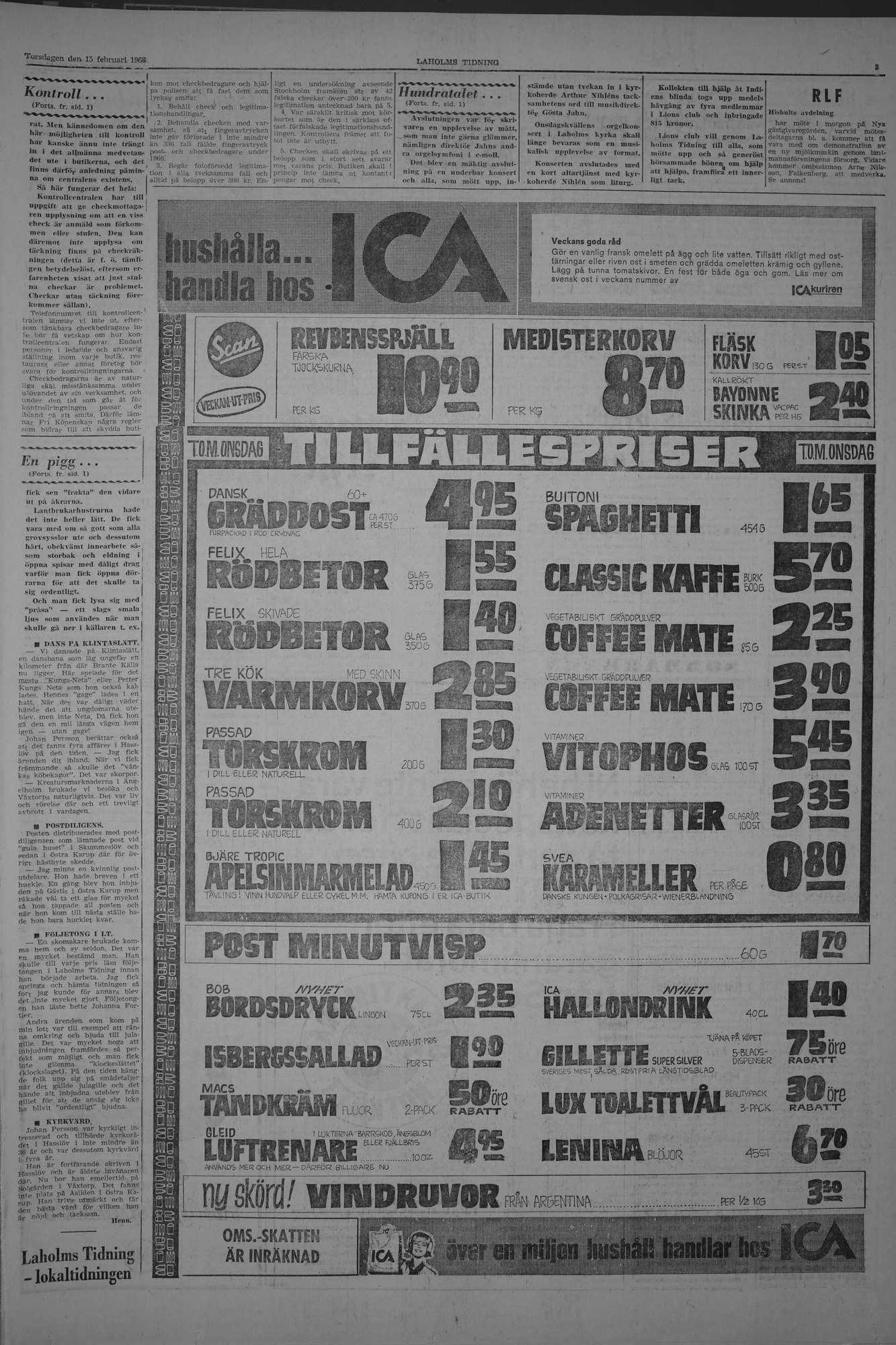 Laholms Tidning Torsdag 15 februari 1968, sida 3