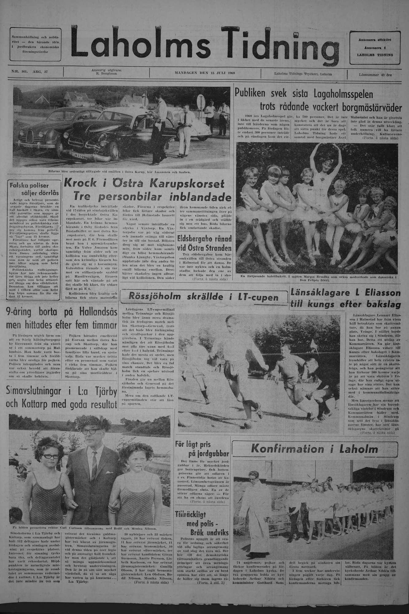 Laholms Tidning Måndag 15 juli 1968, sida 1