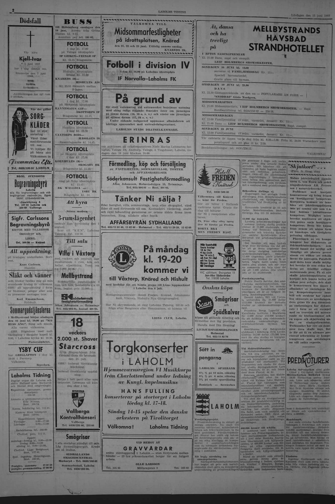 Laholms Tidning Lördag 15 juni 1968, sida 2