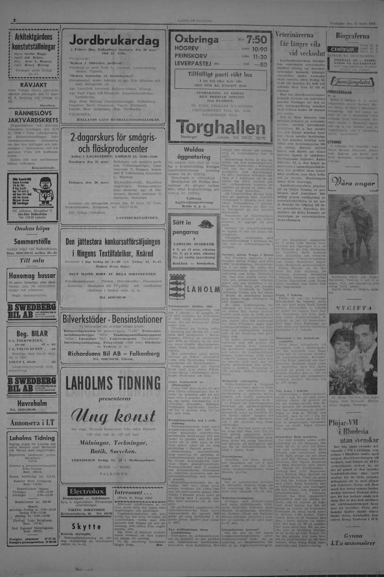 Laholms Tidning Fredag 15 mars 1968, sida 2