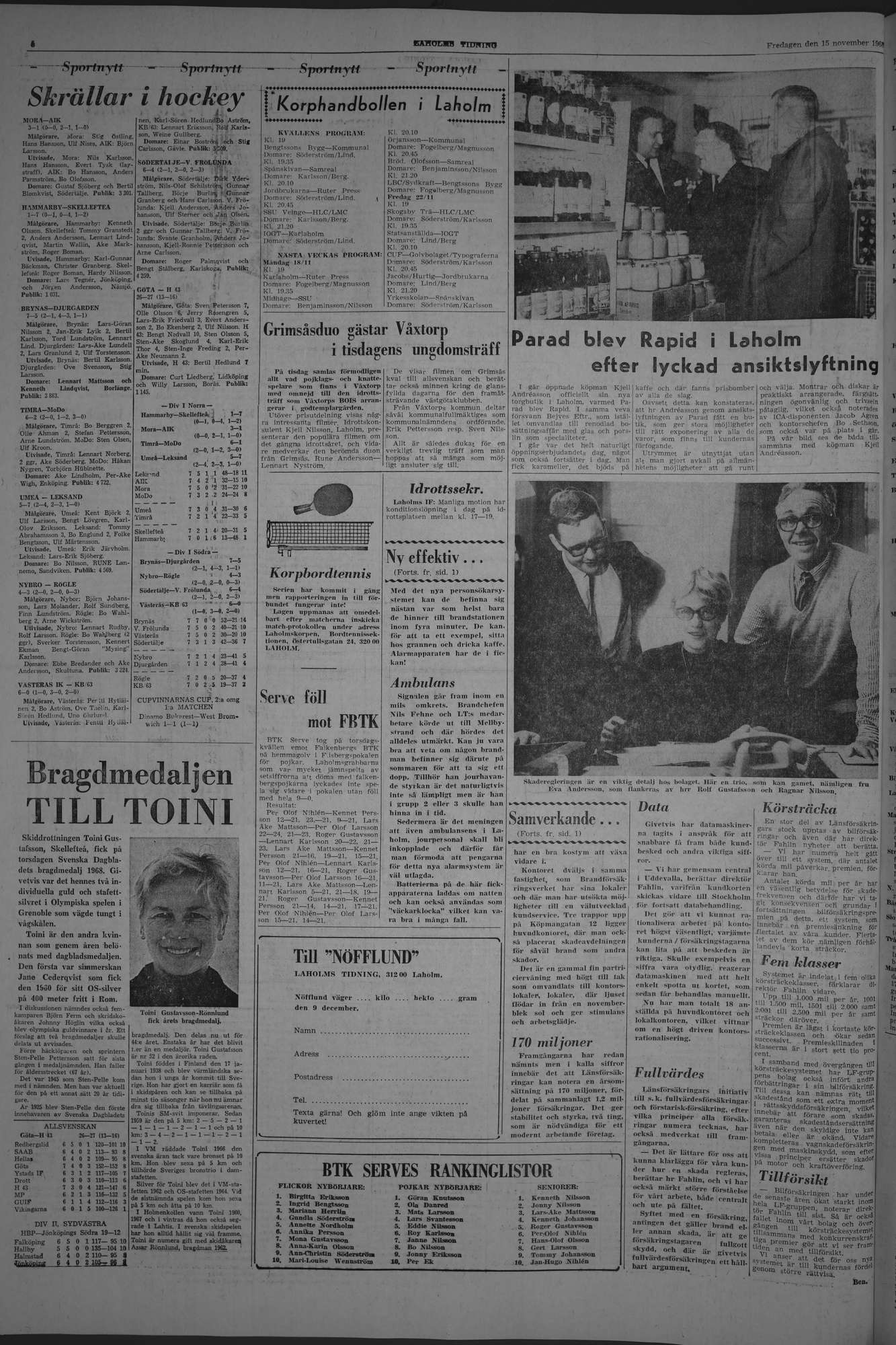 Laholms Tidning Fredag 15 november 1968, sida 6