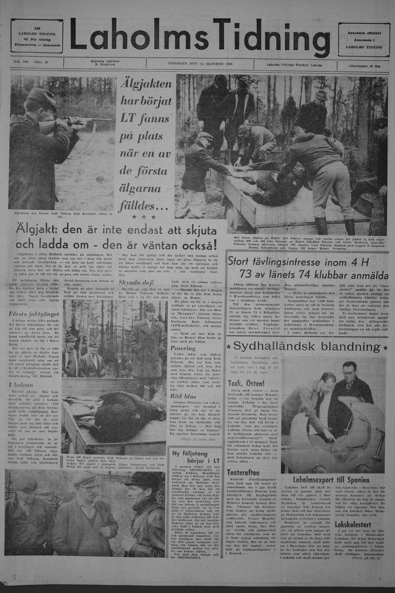 Laholms Tidning Tisdag 15 oktober 1968, sida 1