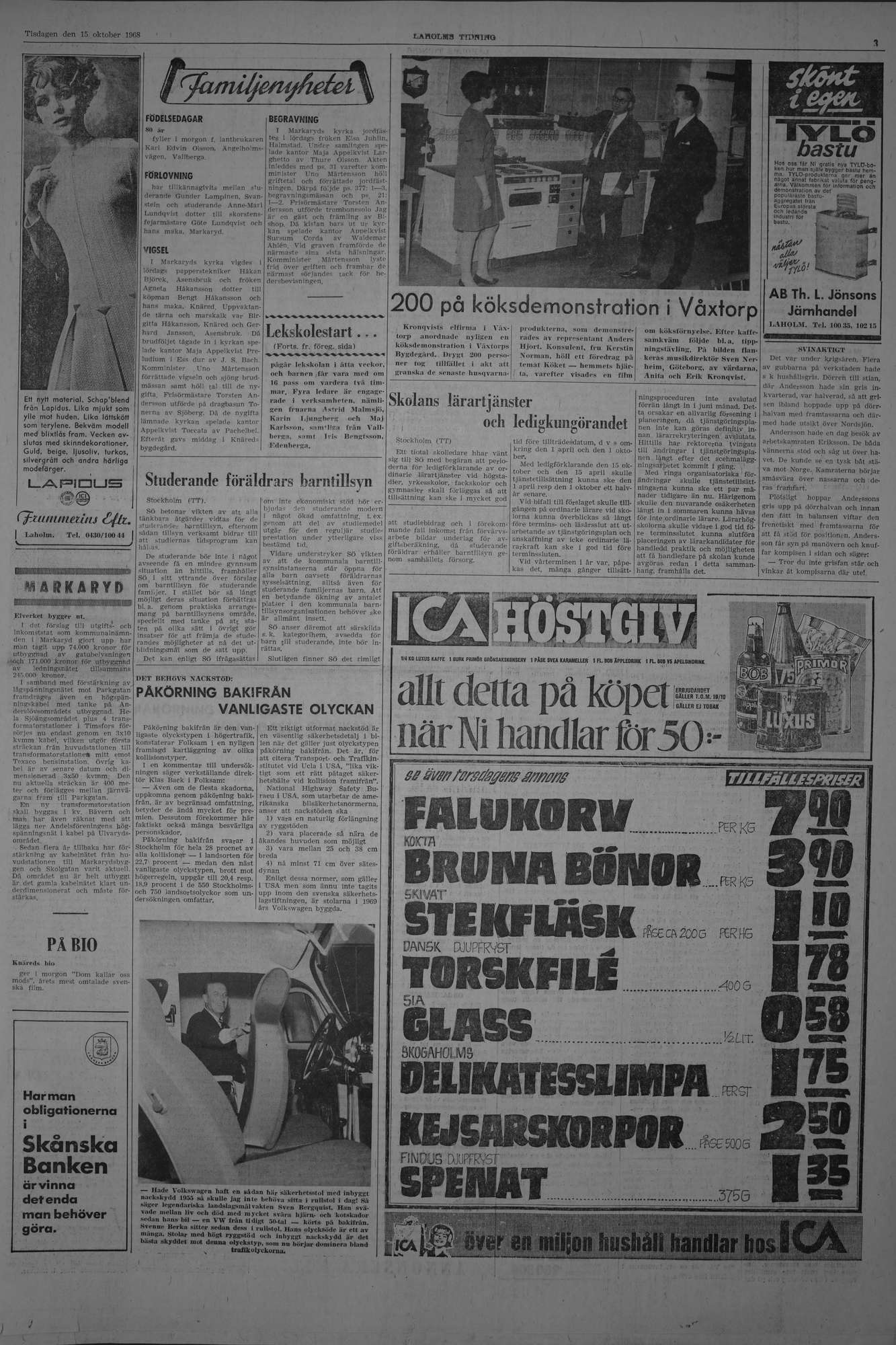 Laholms Tidning Tisdag 15 oktober 1968, sida 3