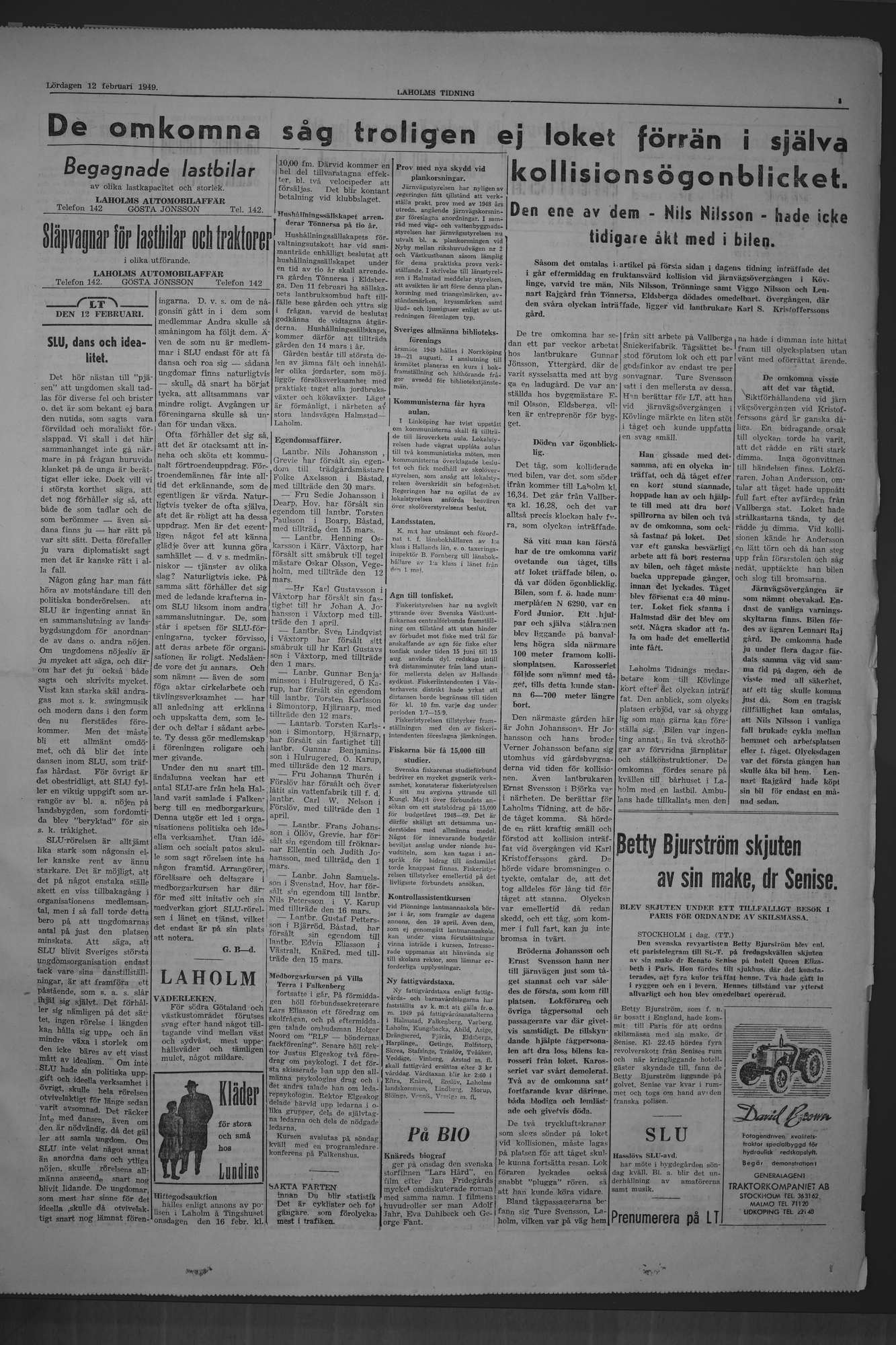 Laholms Tidning Lördag 12 februari 1949, sida 3