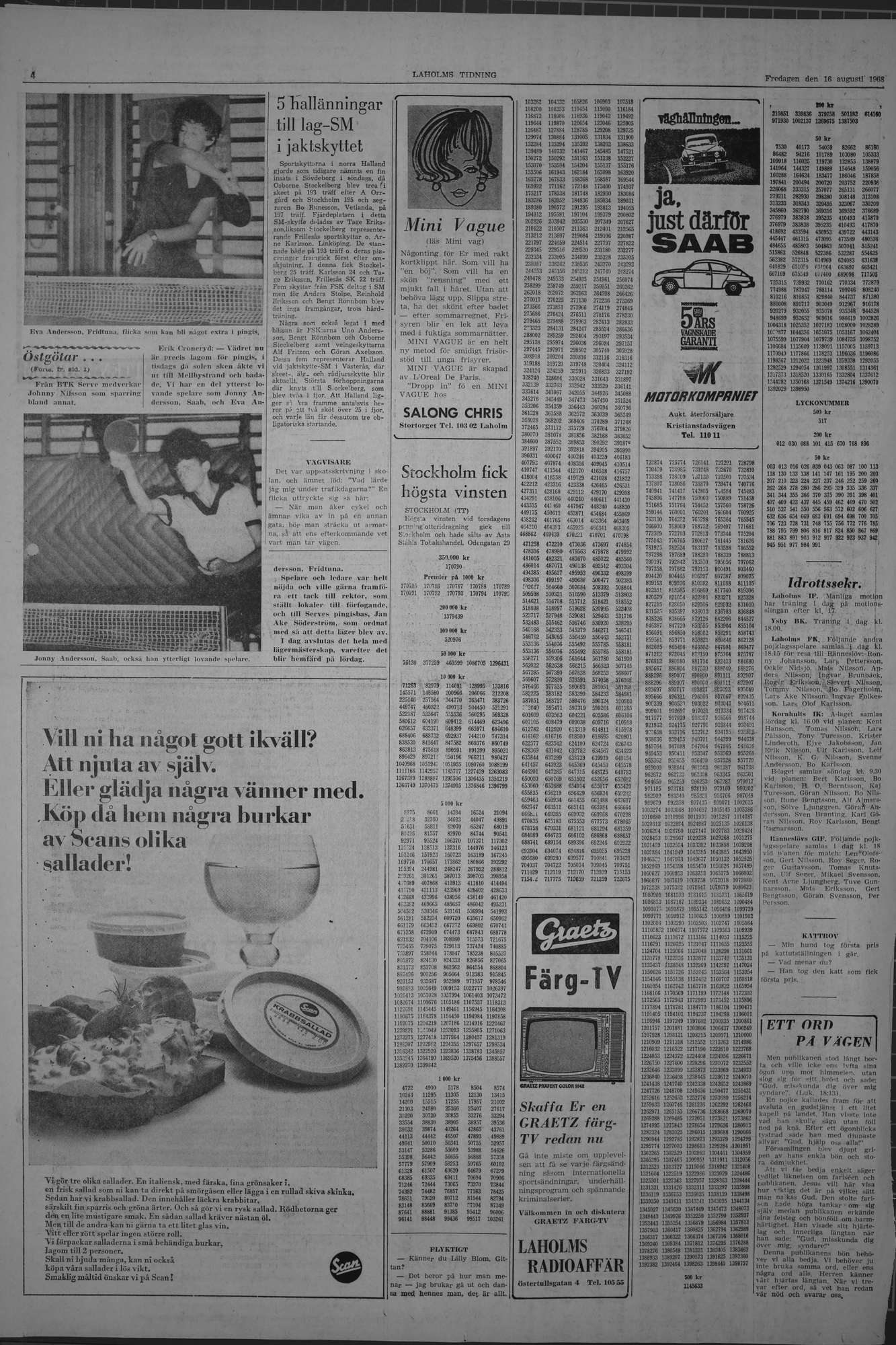 Laholms Tidning Fredag 16 augusti 1968, sida 4