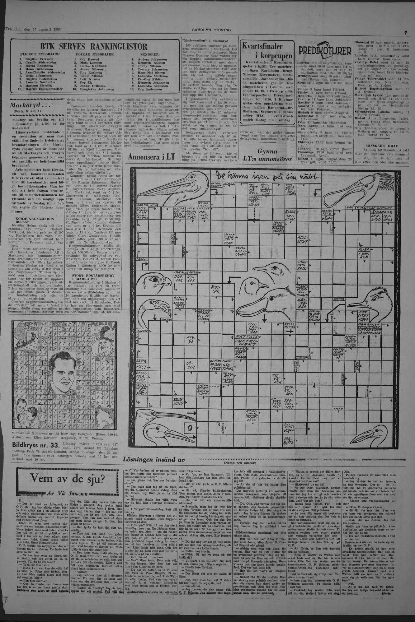 Laholms Tidning Fredag 16 augusti 1968, sida 7