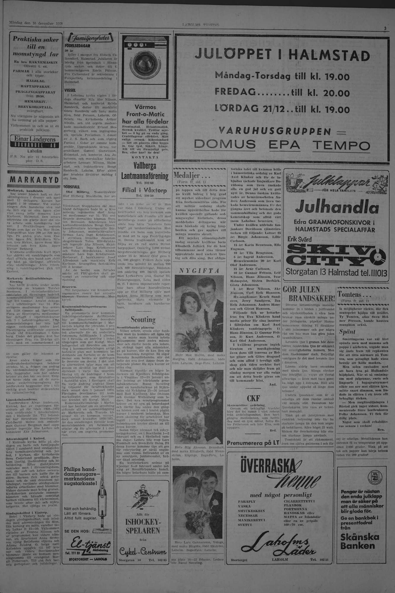 Laholms Tidning Måndag 16 december 1968, sida 3