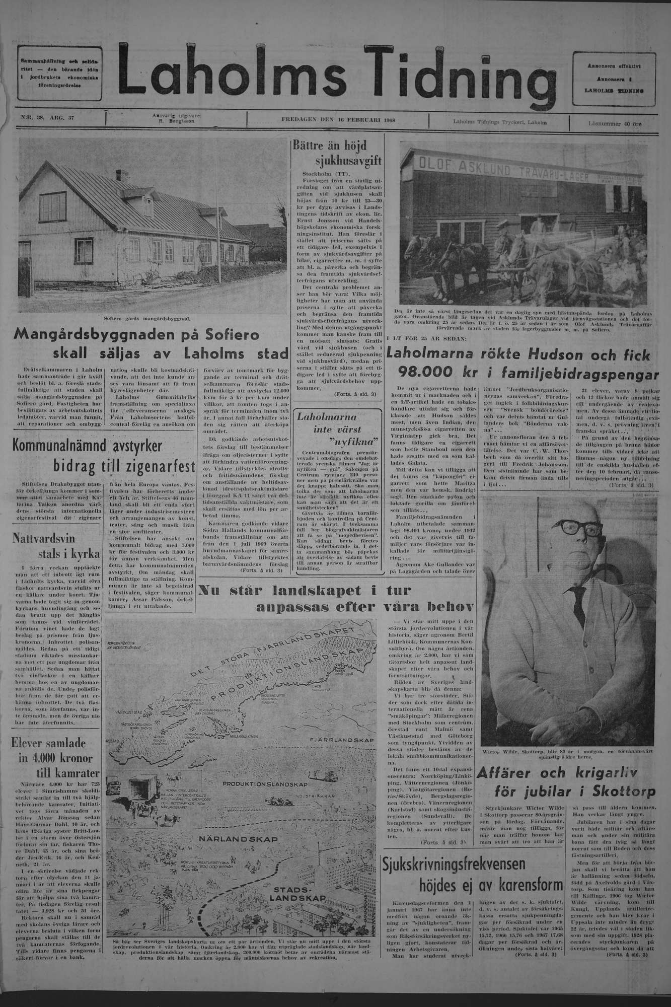 Laholms Tidning Fredag 16 februari 1968, sida 1