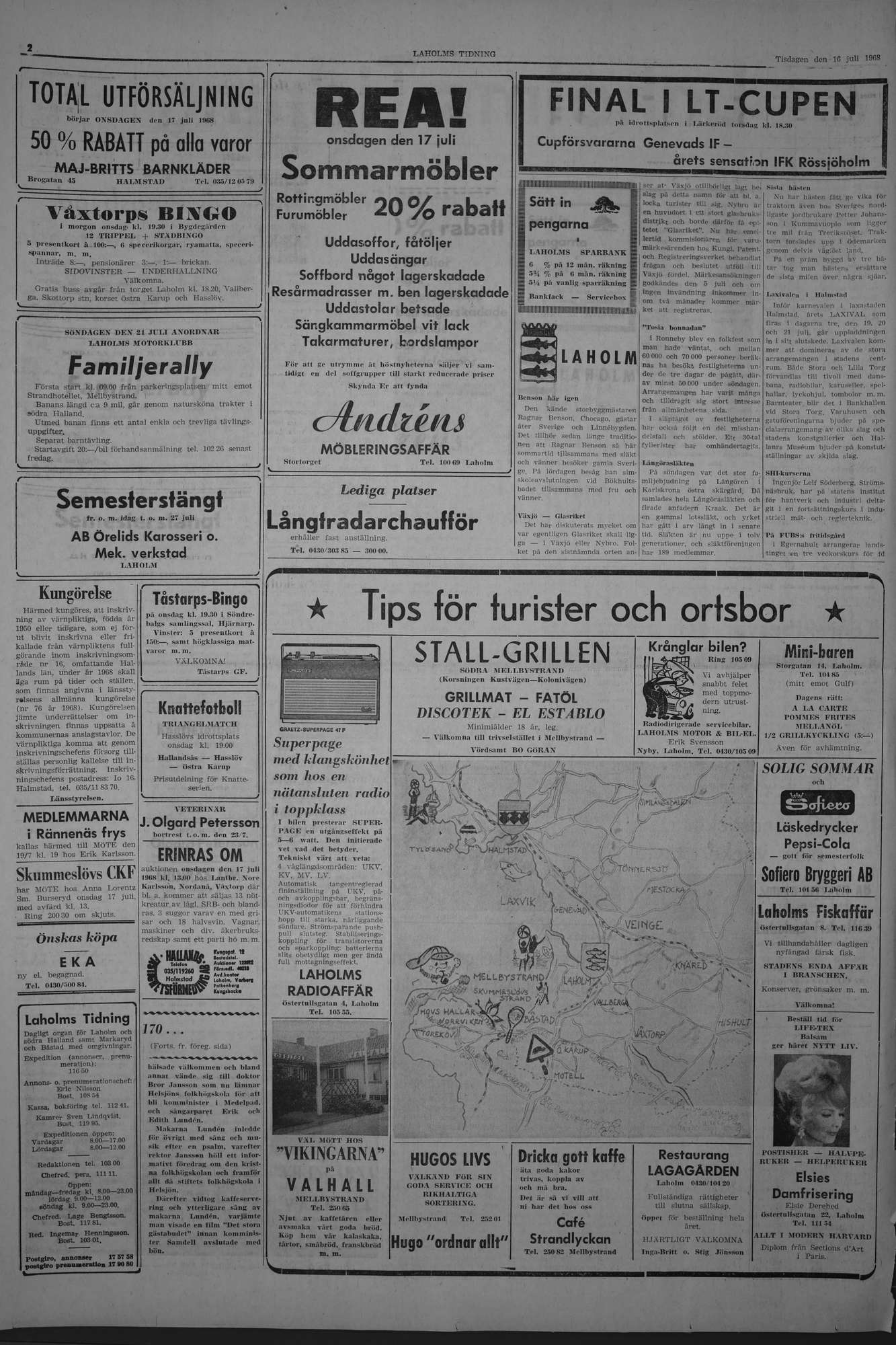 Laholms Tidning Tisdag 16 juli 1968, sida 2