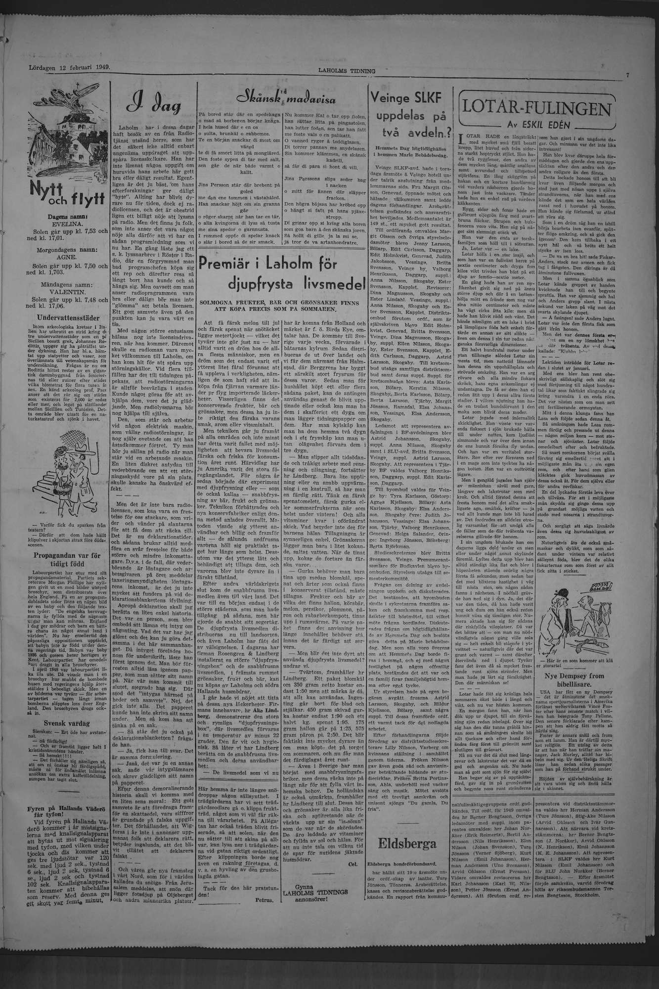 Laholms Tidning Lördag 12 februari 1949, sida 7