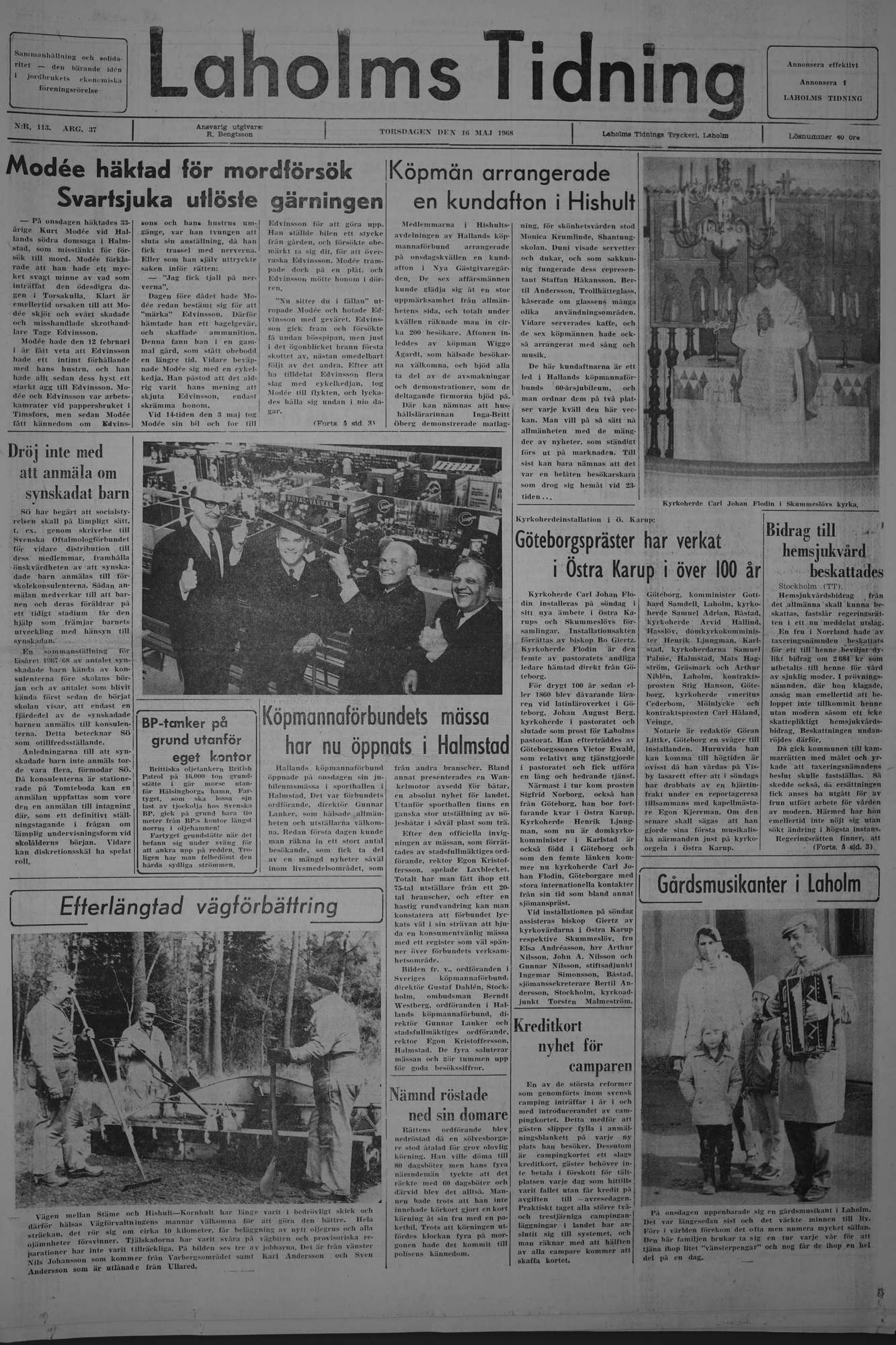 Laholms Tidning Torsdag 16 maj 1968, sida 1