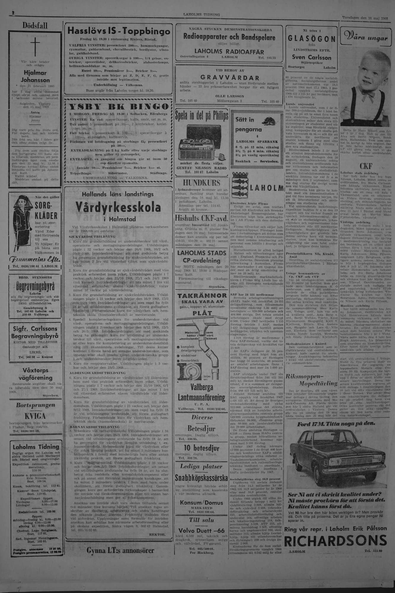 Laholms Tidning Torsdag 16 maj 1968, sida 2