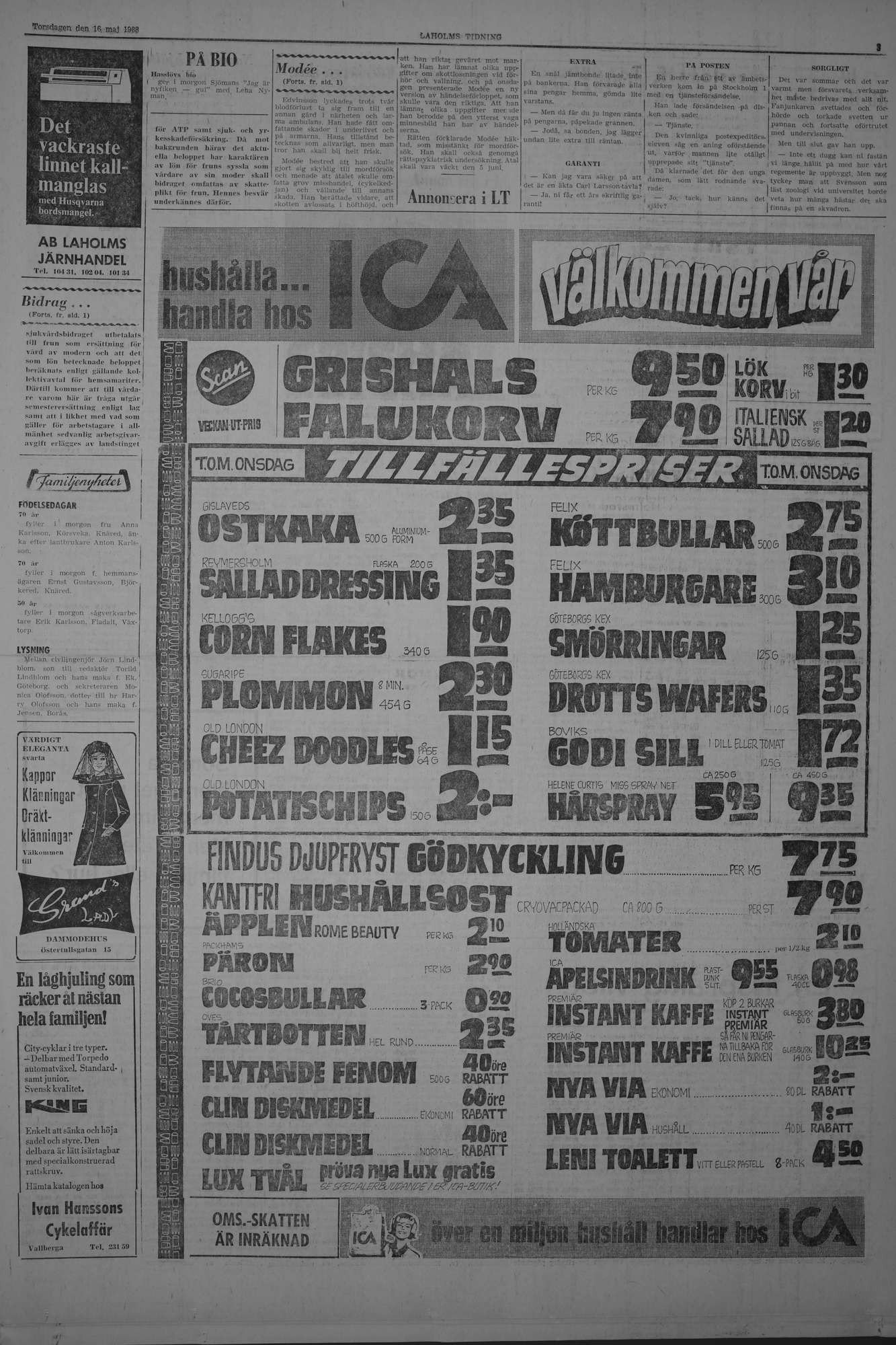 Laholms Tidning Torsdag 16 maj 1968, sida 3