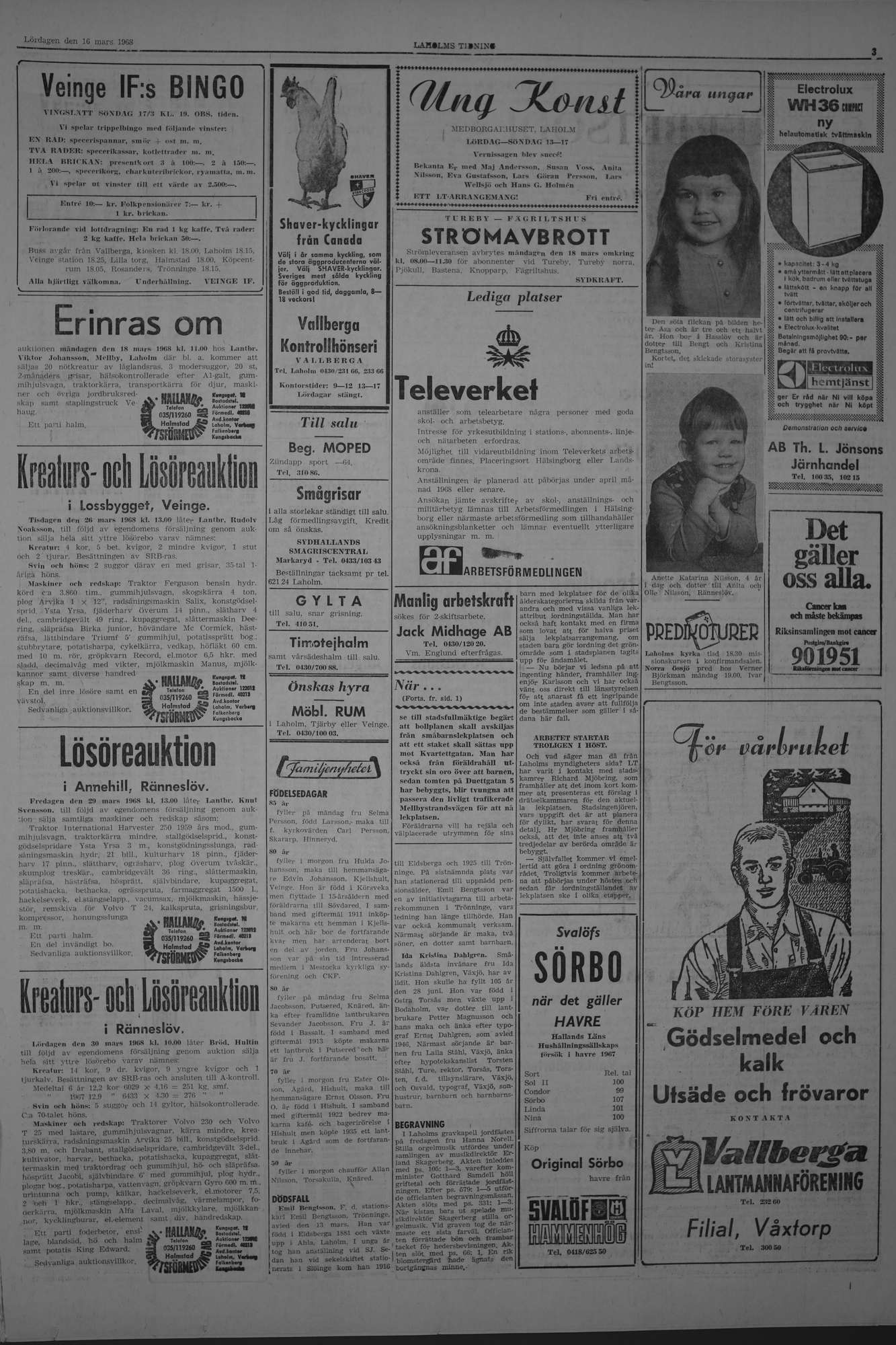 Laholms Tidning Lördag 16 mars 1968, sida 3