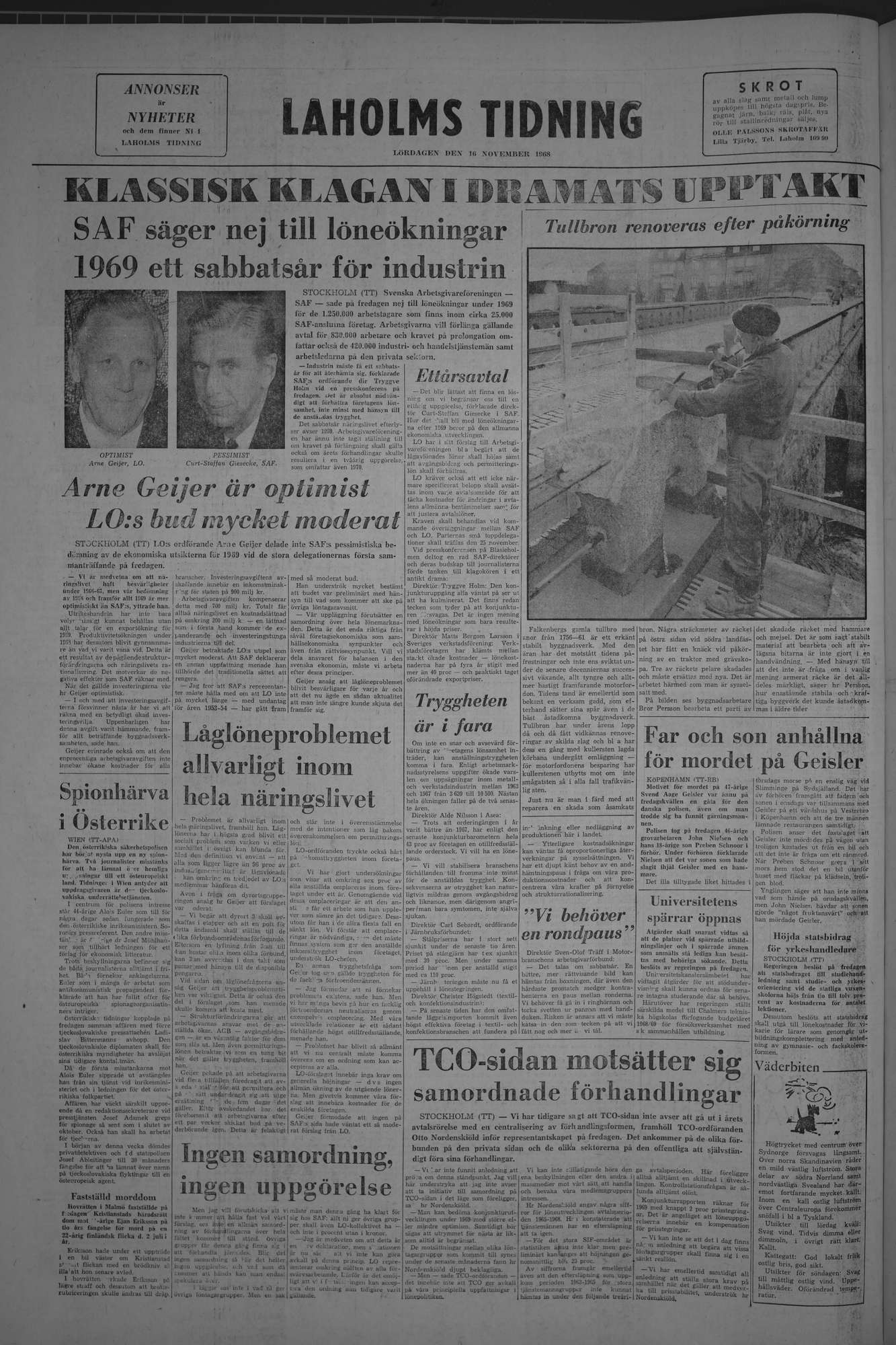 Laholms Tidning Lördag 16 november 1968, sida 8