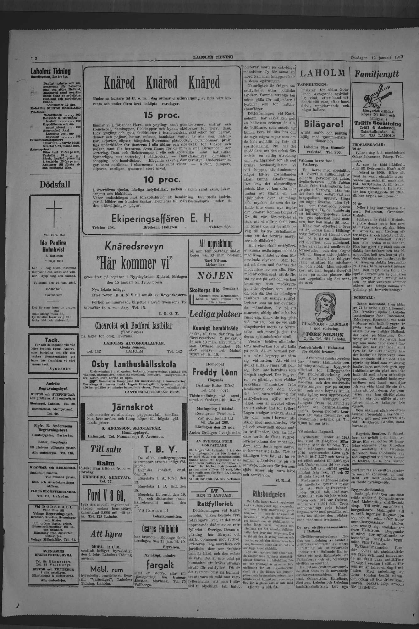 Laholms Tidning Onsdag 12 januari 1949, sida 2