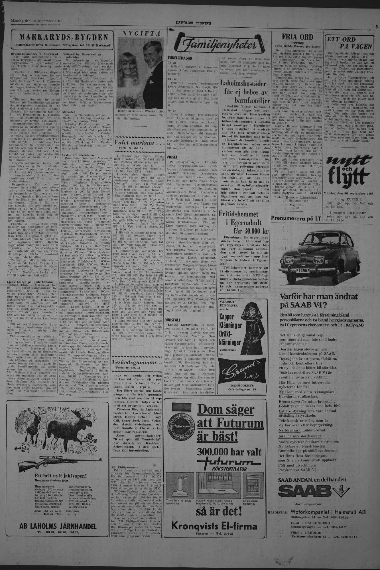 Laholms Tidning Måndag 16 september 1968, sida 3