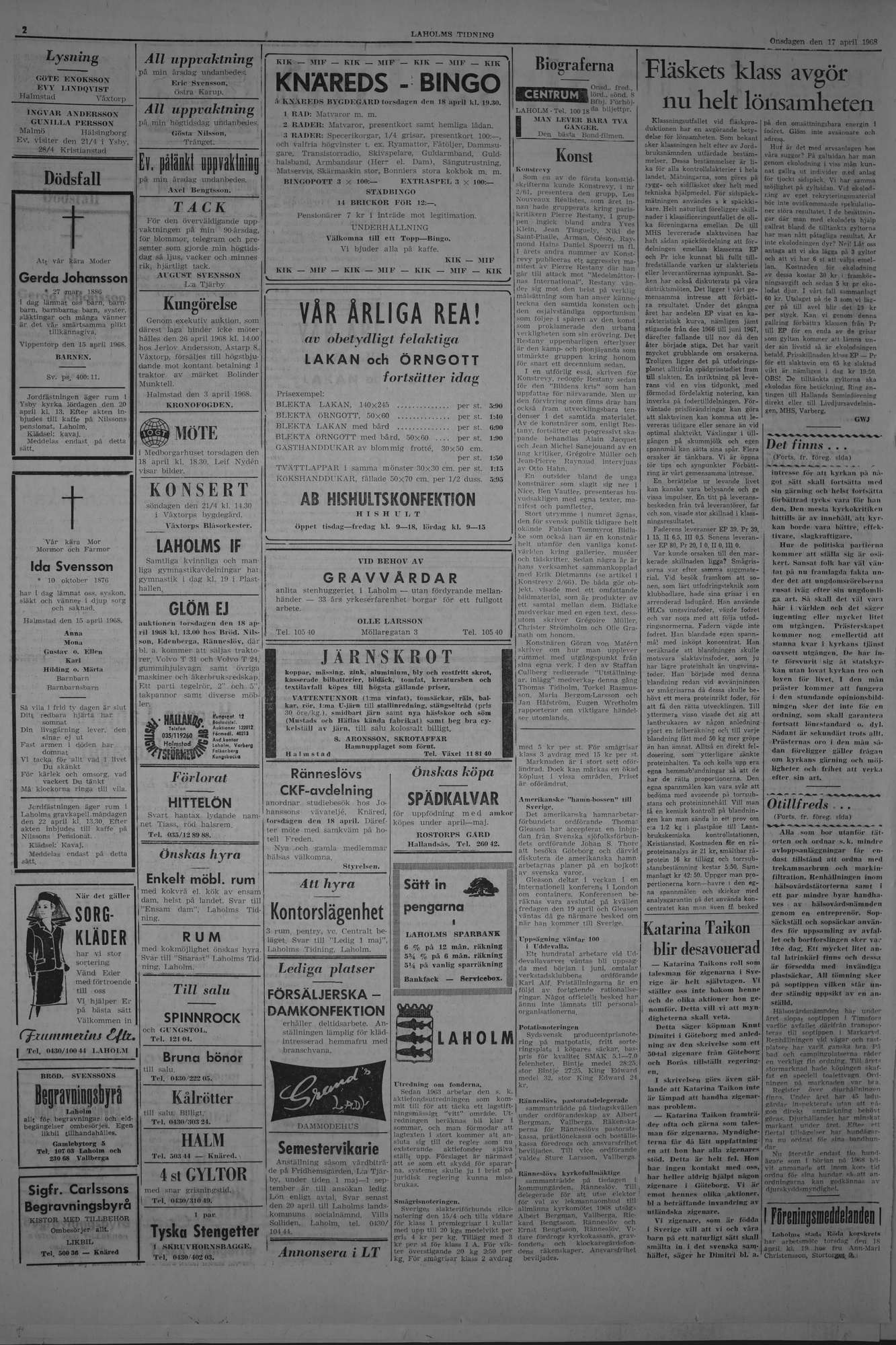 Laholms Tidning Onsdag 17 april 1968, sida 2