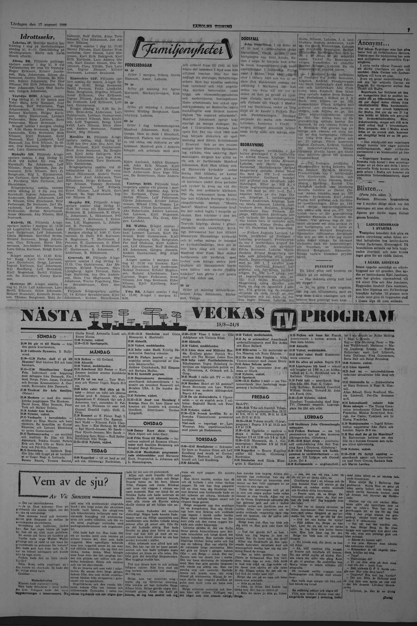 Laholms Tidning Lördag 17 augusti 1968, sida 7