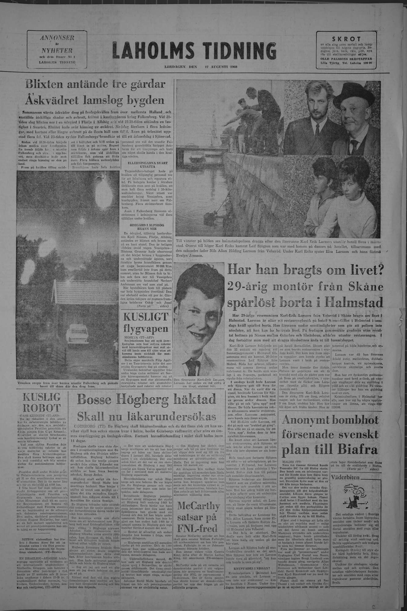 Laholms Tidning Lördag 17 augusti 1968, sida 8