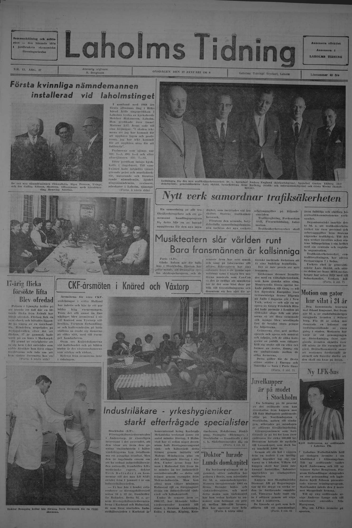 Laholms Tidning Onsdag 17 januari 1968, sida 1