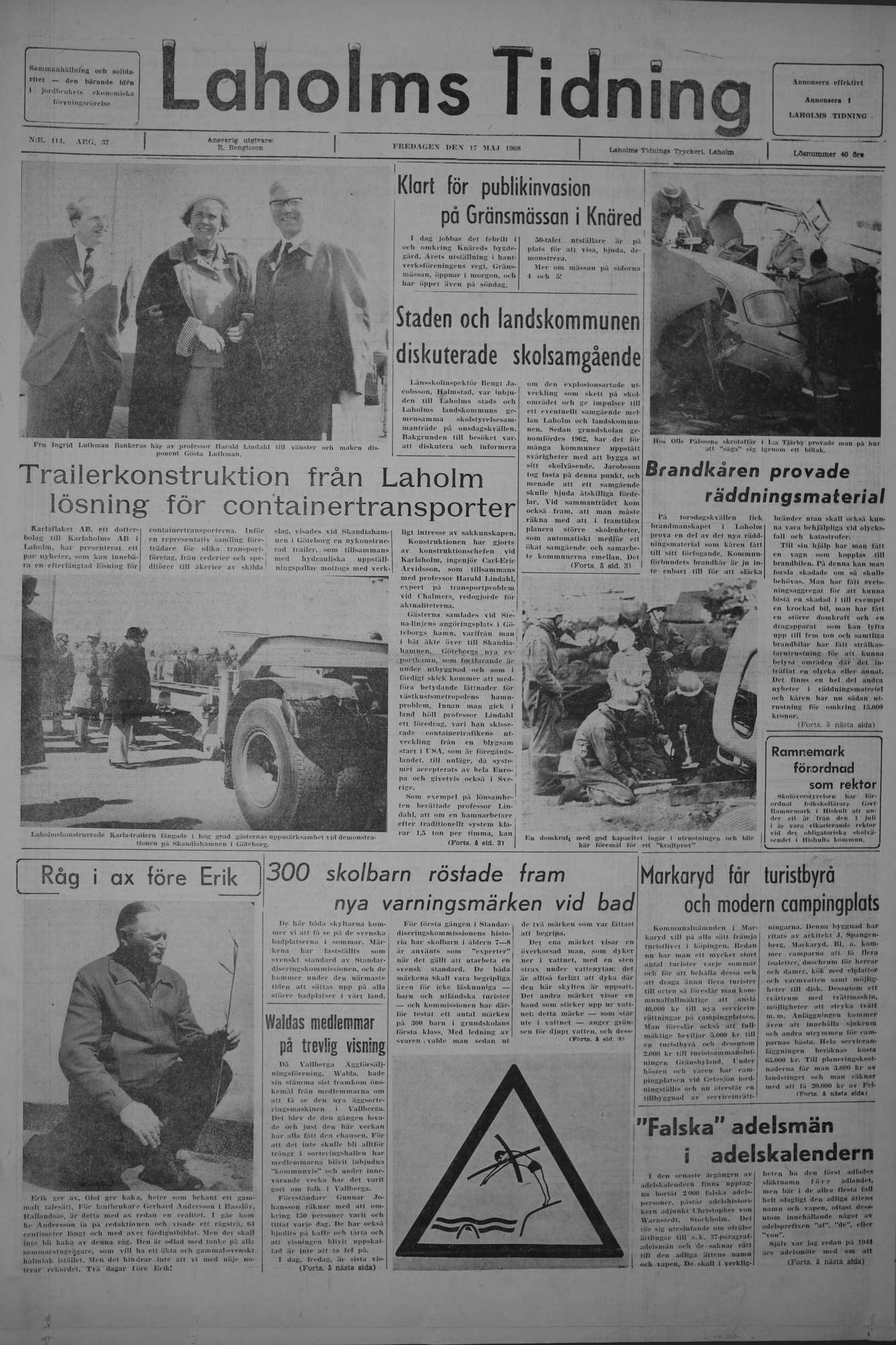 Laholms Tidning Fredag 17 maj 1968, sida 1