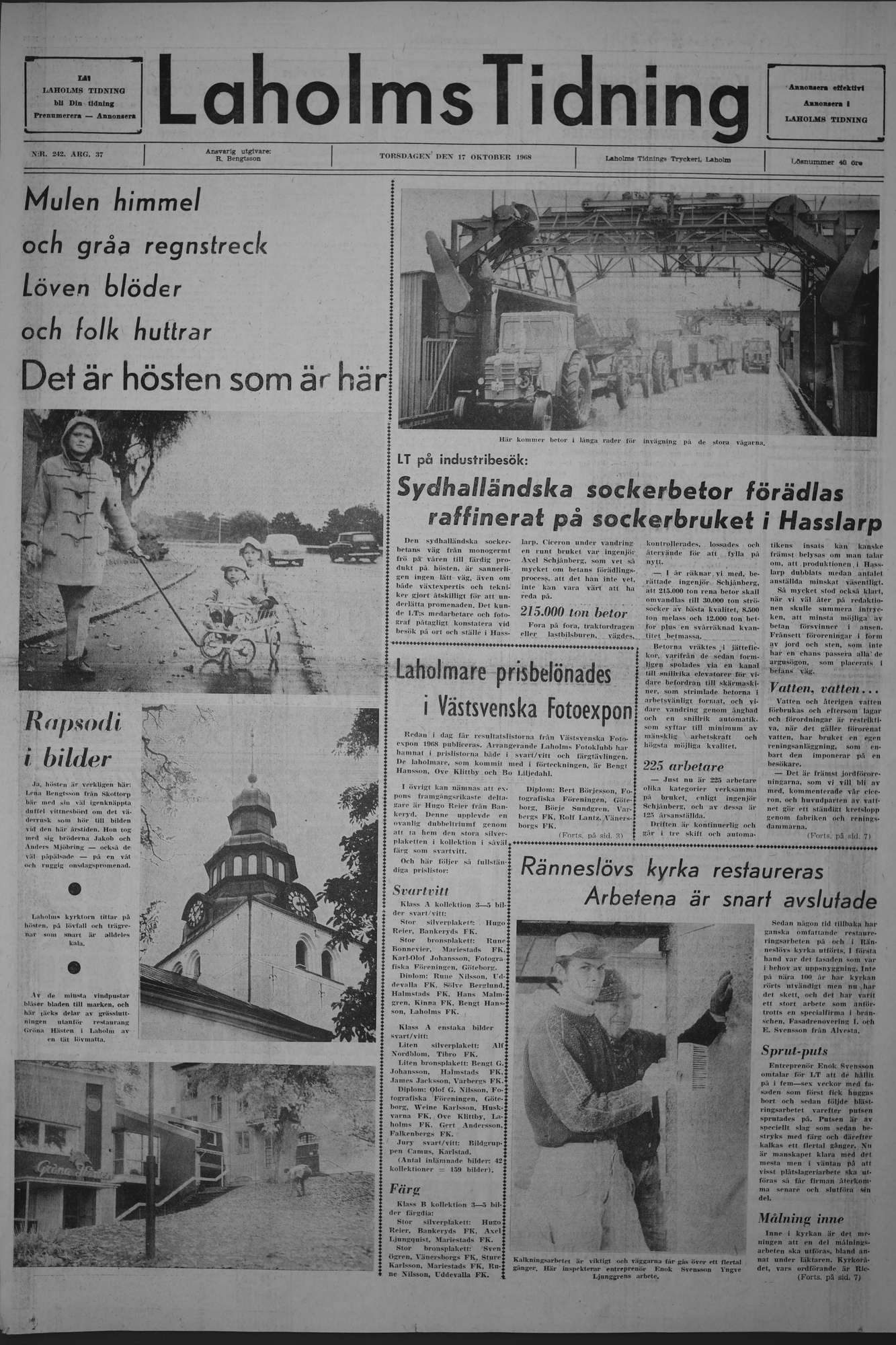 Laholms Tidning Torsdag 17 oktober 1968, sida 1