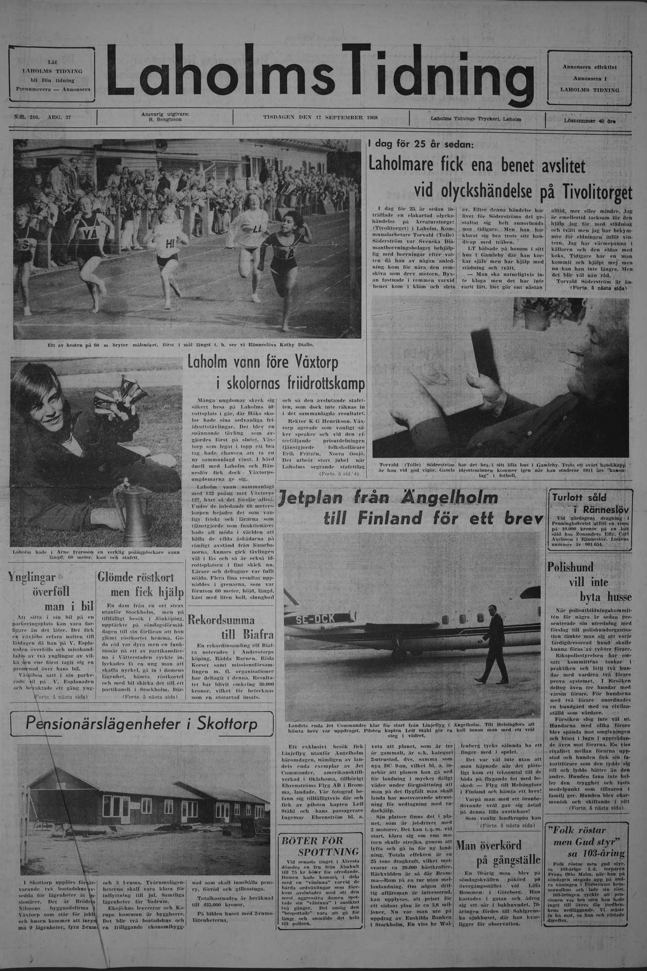 Laholms Tidning Tisdag 17 september 1968, sida 1