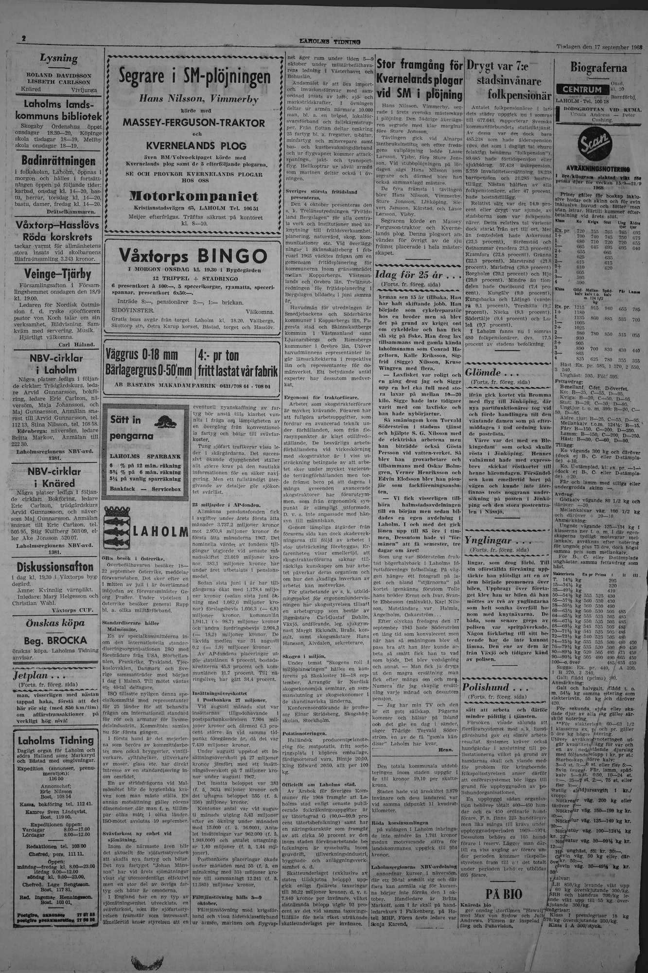 Laholms Tidning Tisdag 17 september 1968, sida 2