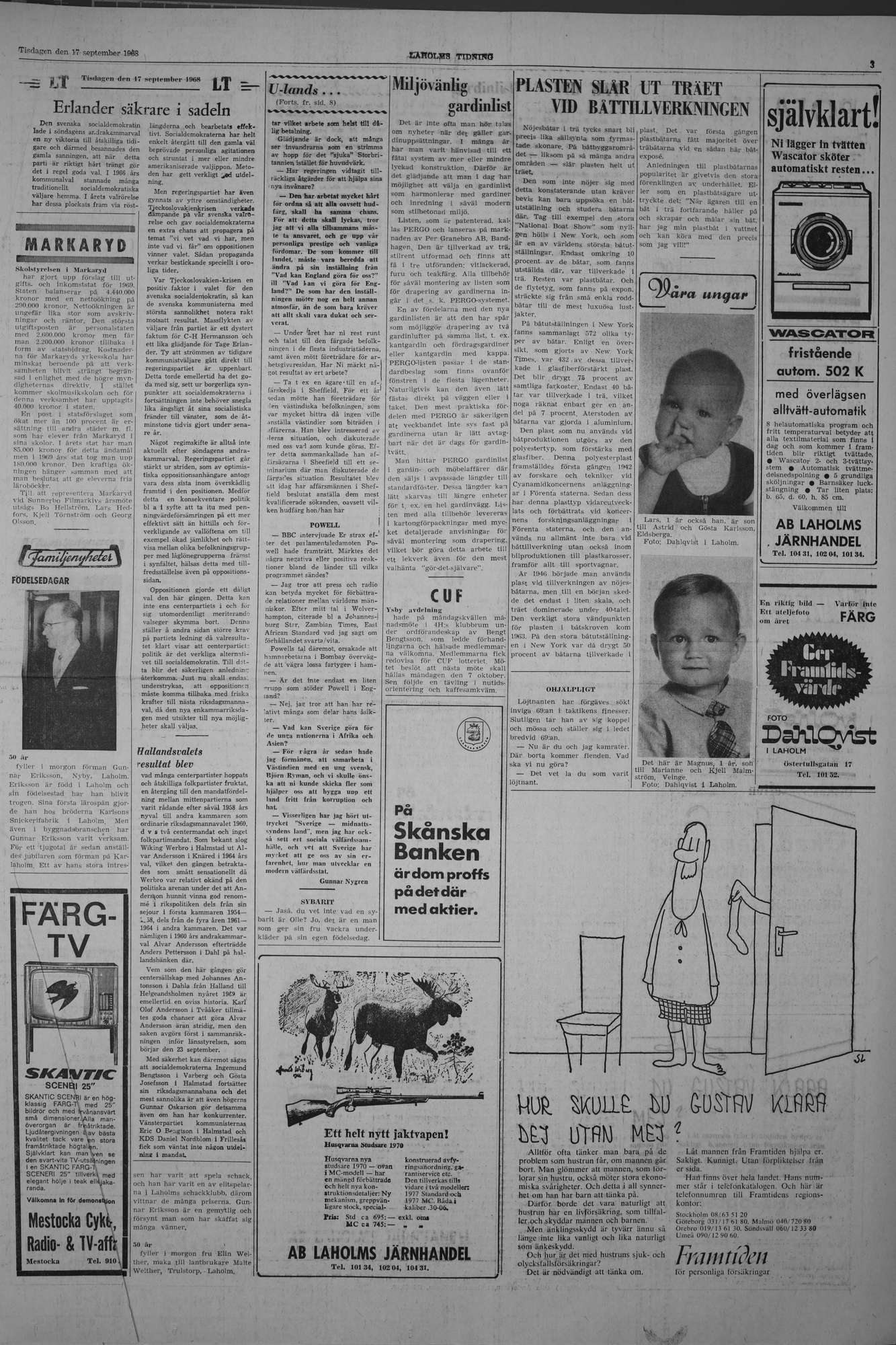 Laholms Tidning Tisdag 17 september 1968, sida 3