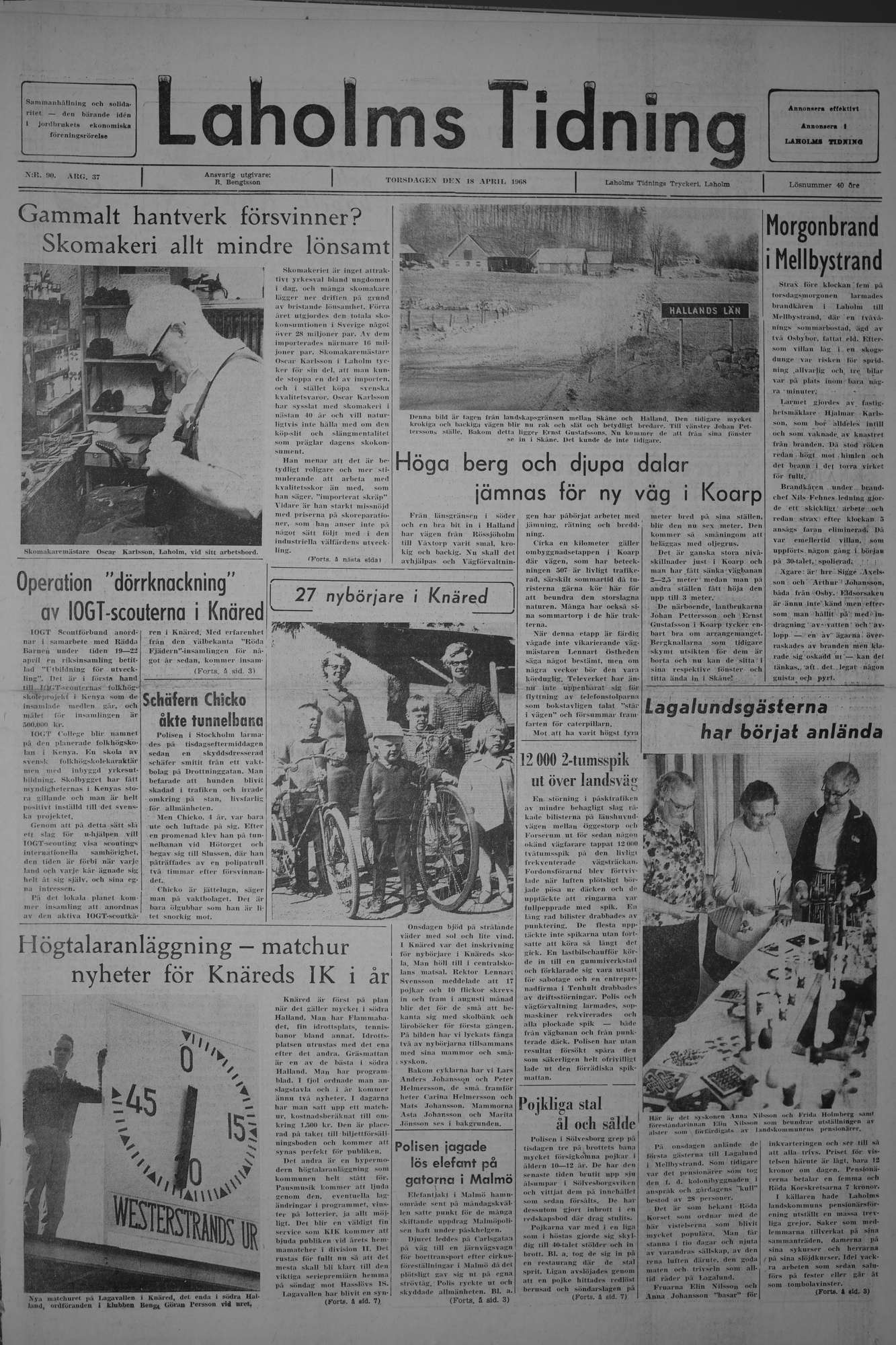 Laholms Tidning Torsdag 18 april 1968, sida 1