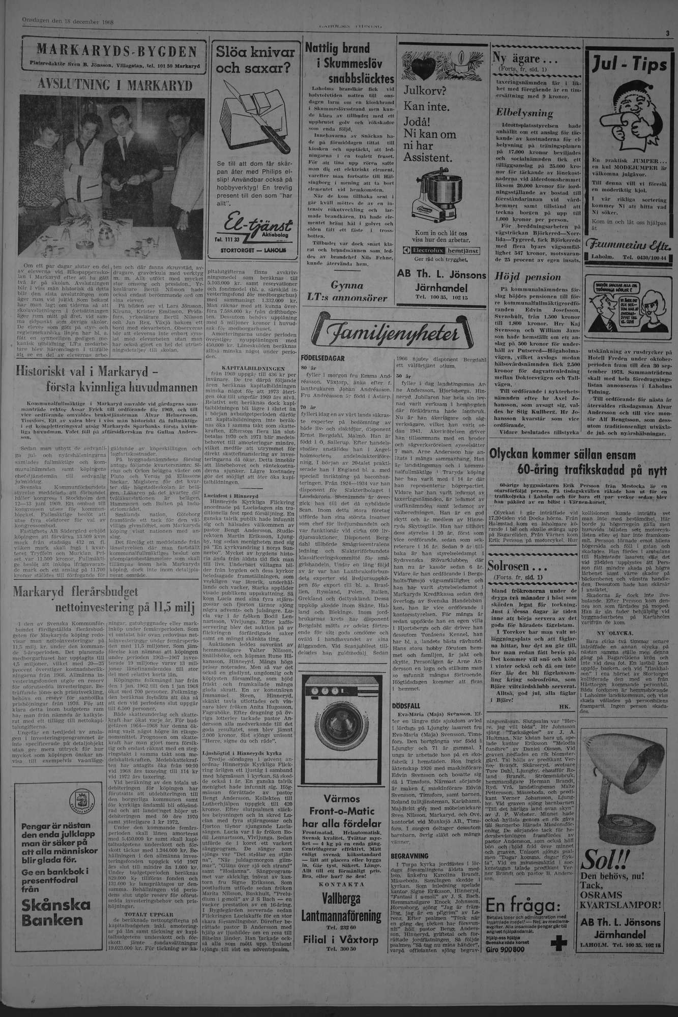 Laholms Tidning Onsdag 18 december 1968, sida 3